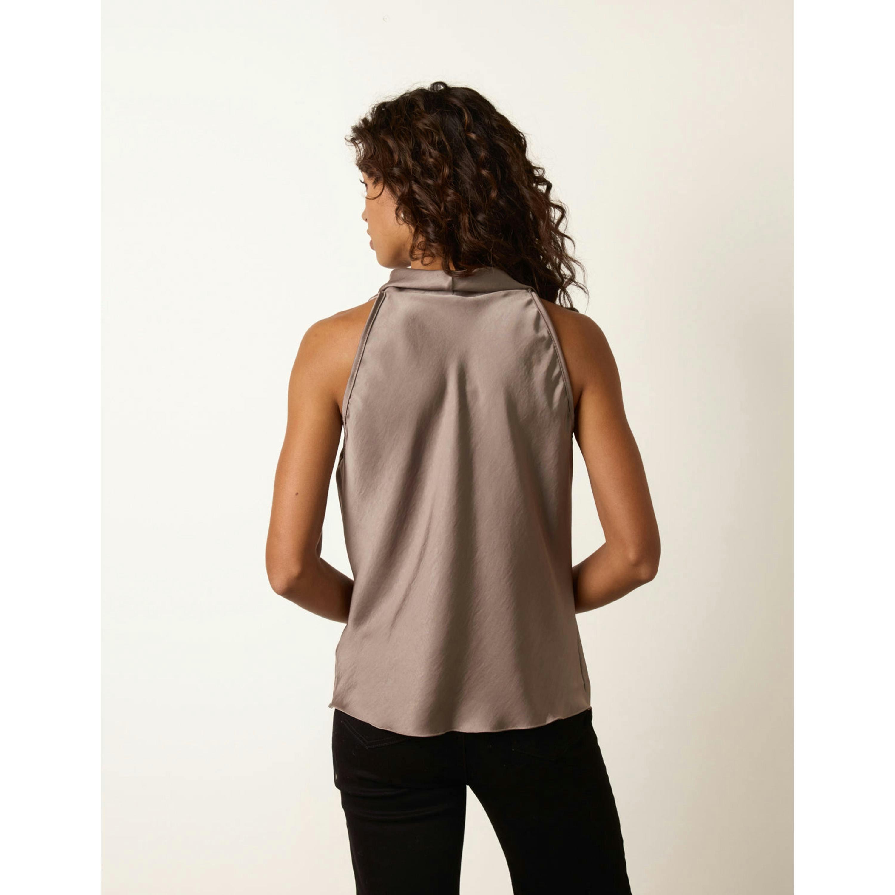 Blue Vanilla Sleeveless Draped Cowl Neck Top  in Beige , view 2 of 4