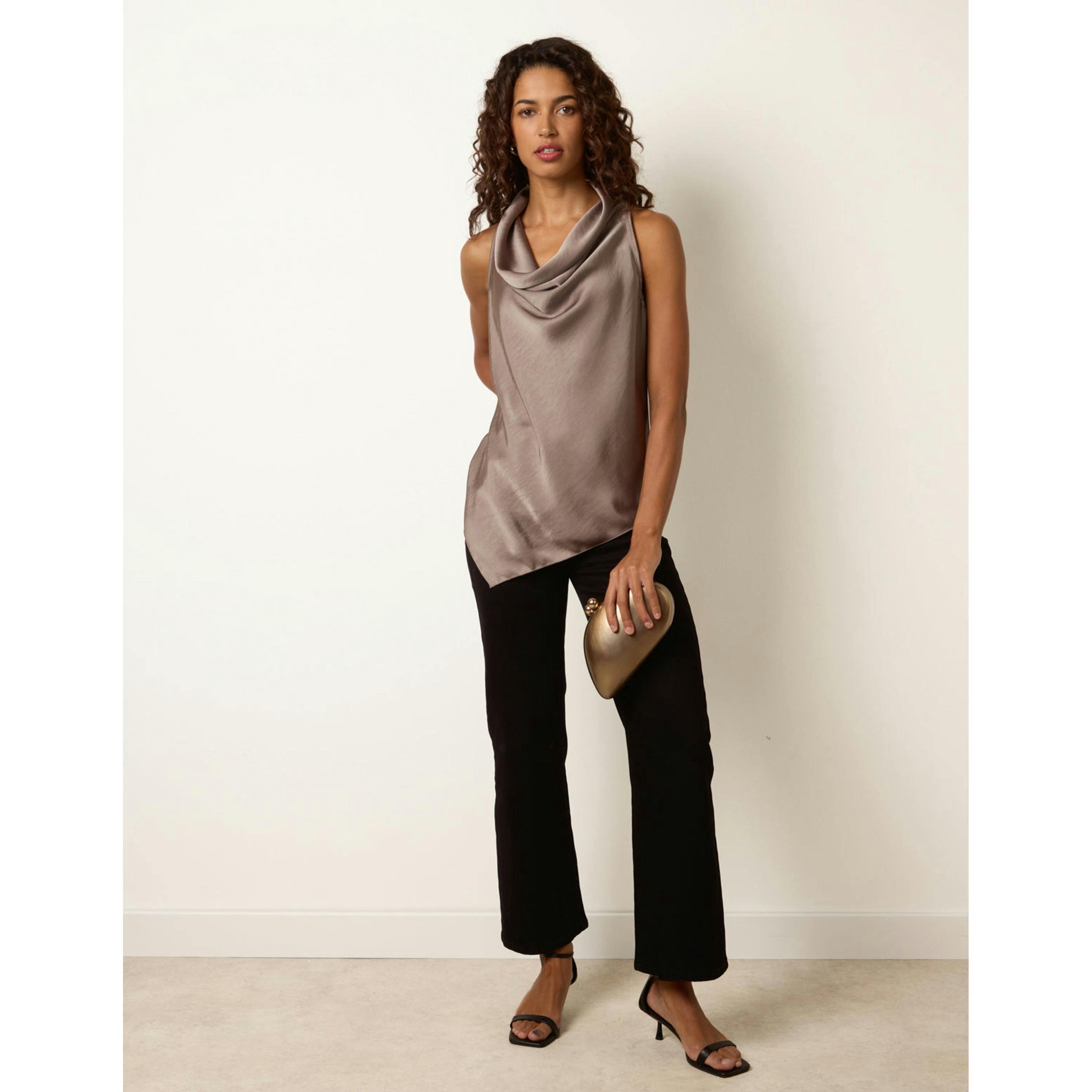 Blue Vanilla Sleeveless Draped Cowl Neck Top  in Beige , view 4 of 4