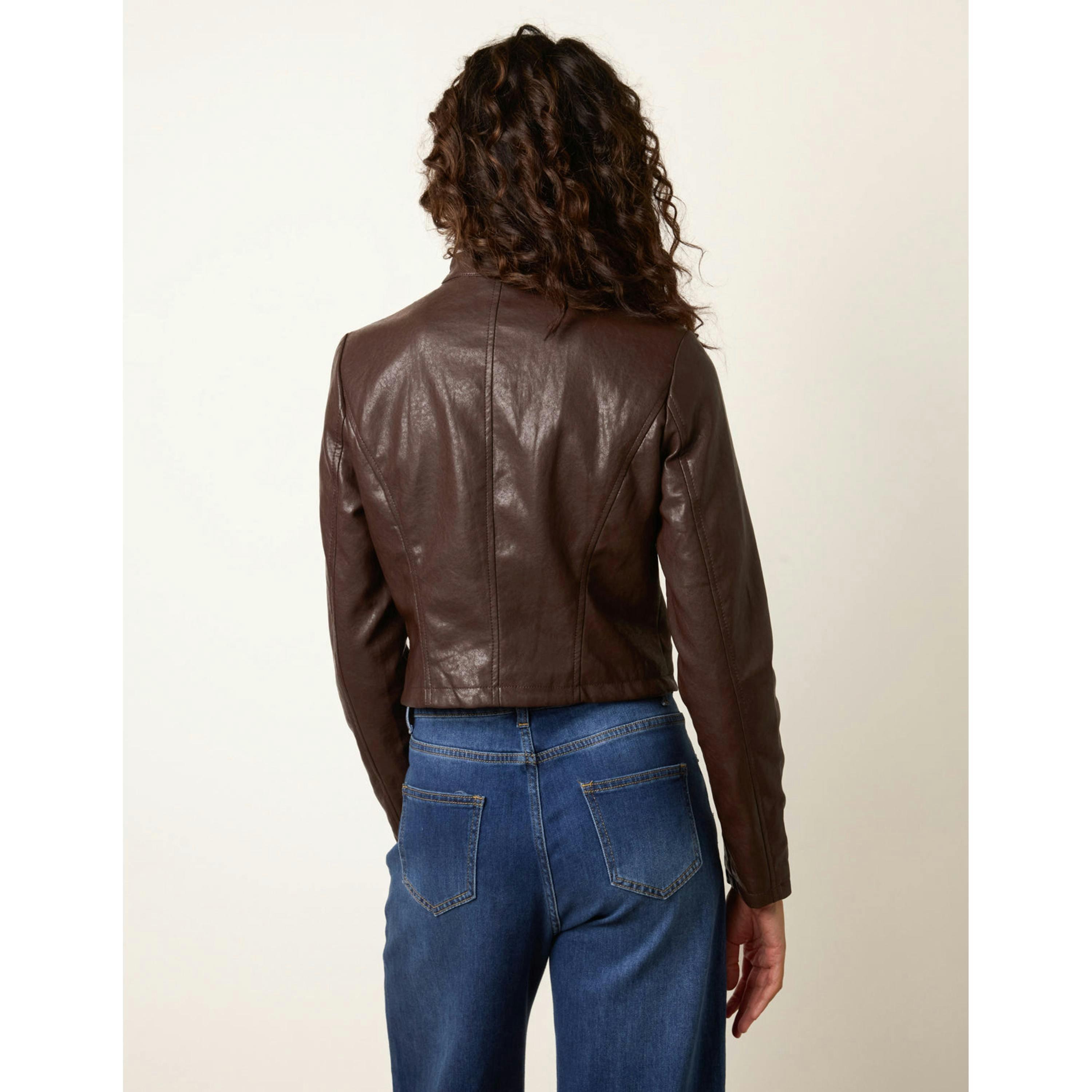 Blue Vanilla Military Button PU Jacket  in Brown , view 2 of 4