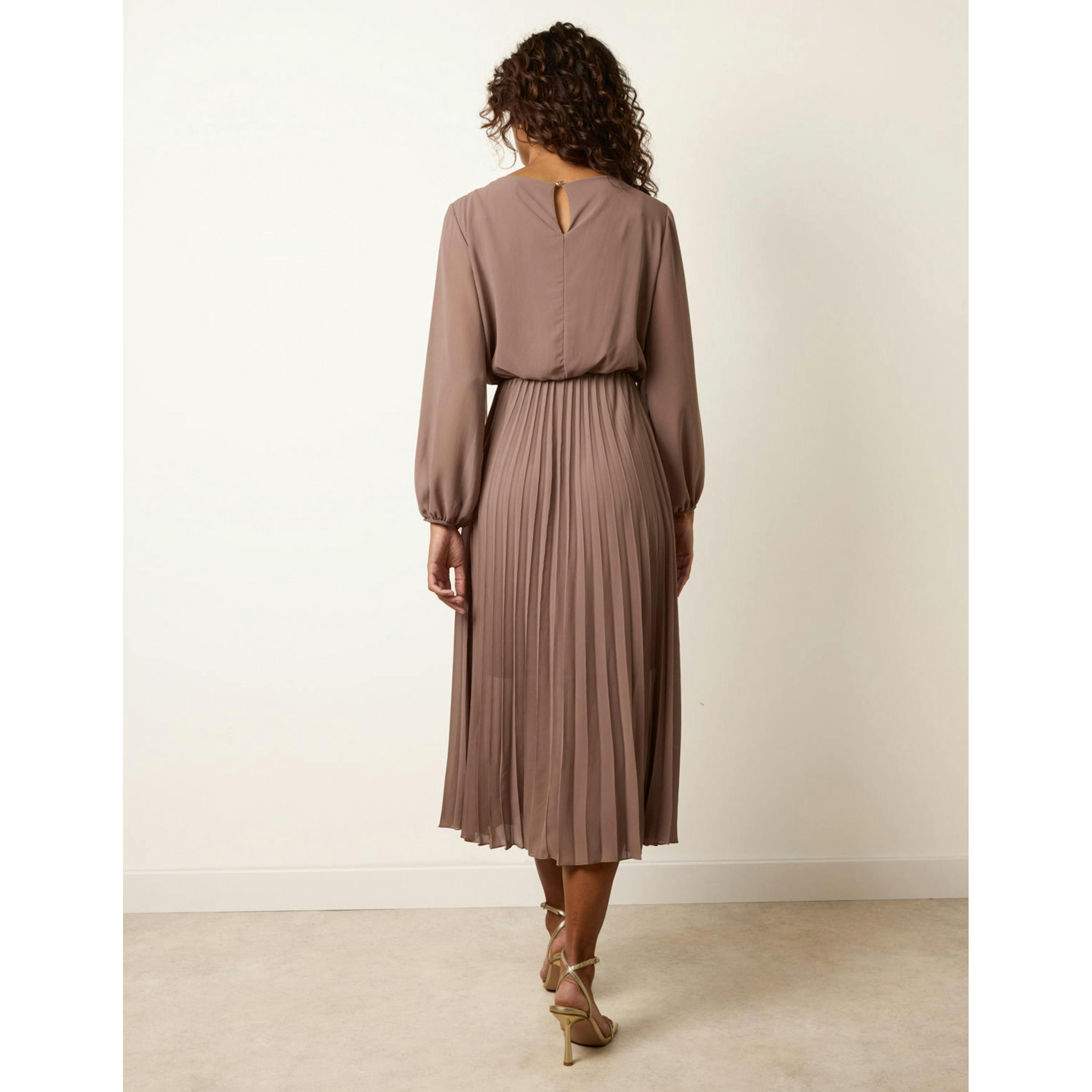 Blue Vanilla Scoop Neck Pleated Dress  in Beige , view 2 of 4
