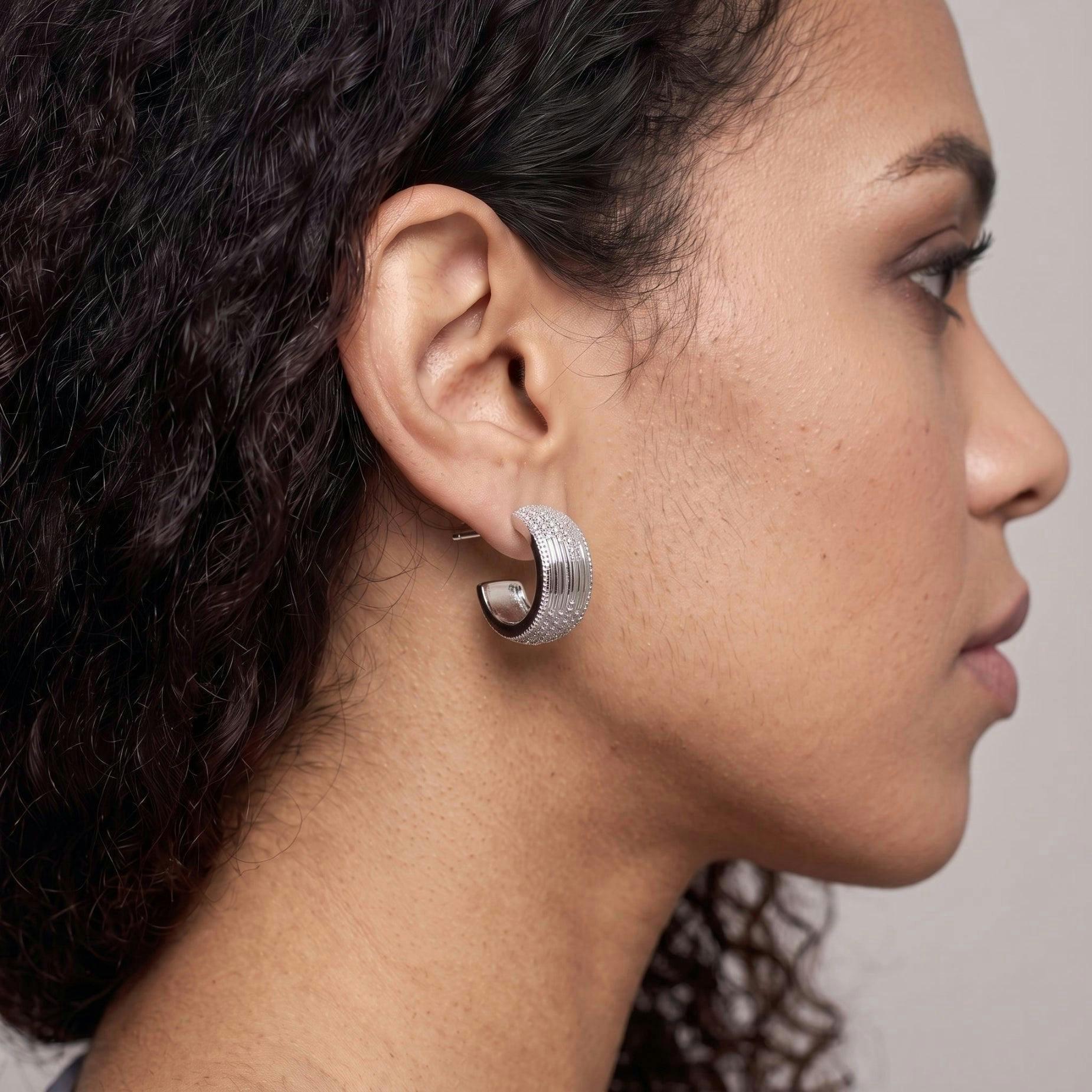 Enso Silver Stone Hoop Earrings , view 3 of 5