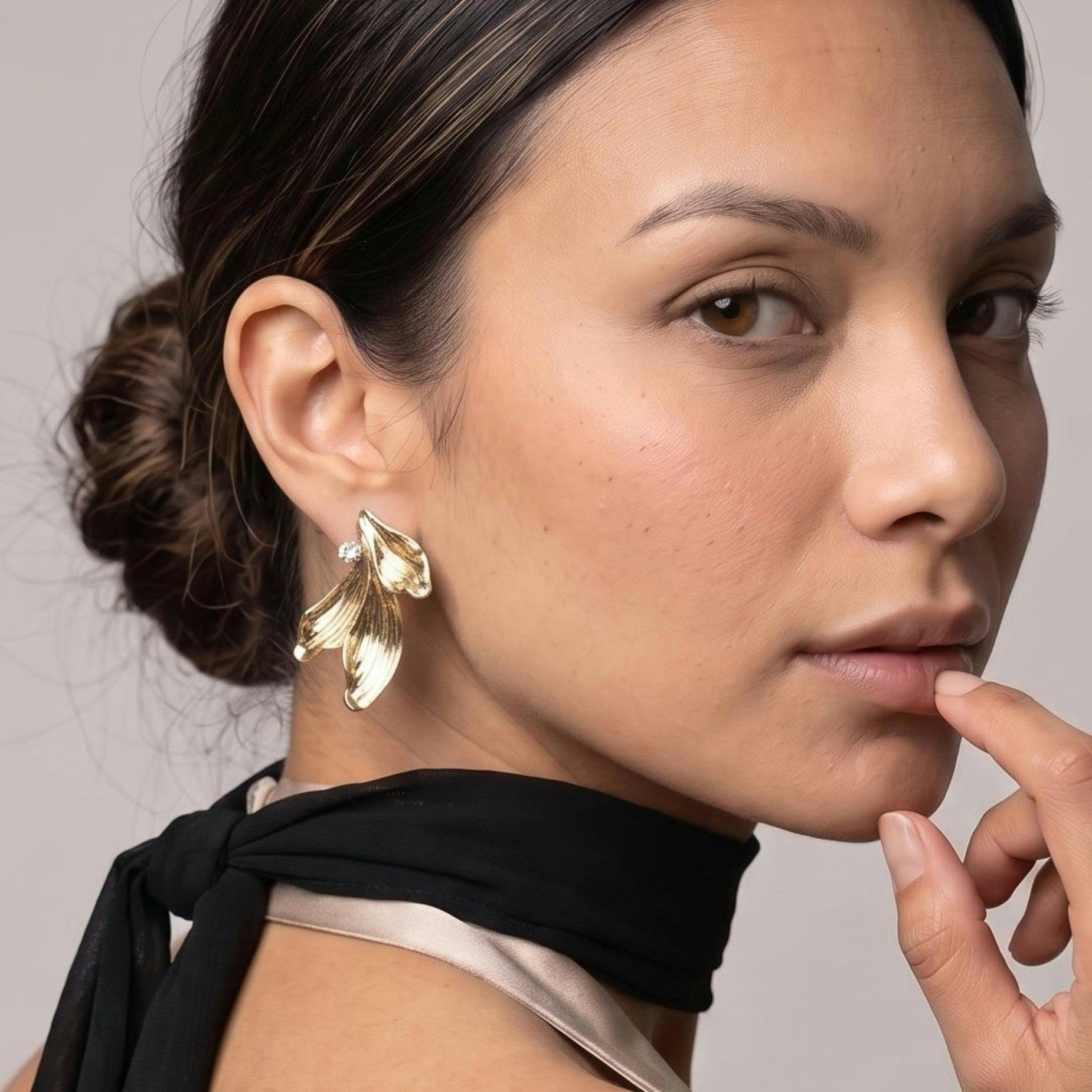 Kinmokusei Gold Petal Statement Earrings , view 2 of 5