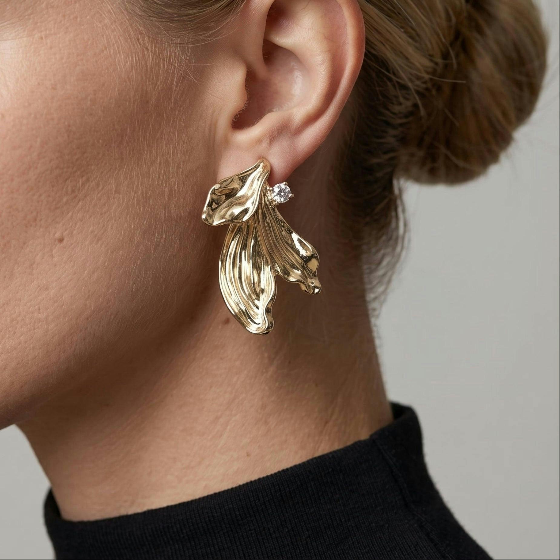 Kinmokusei Gold Petal Statement Earrings , view 3 of 5