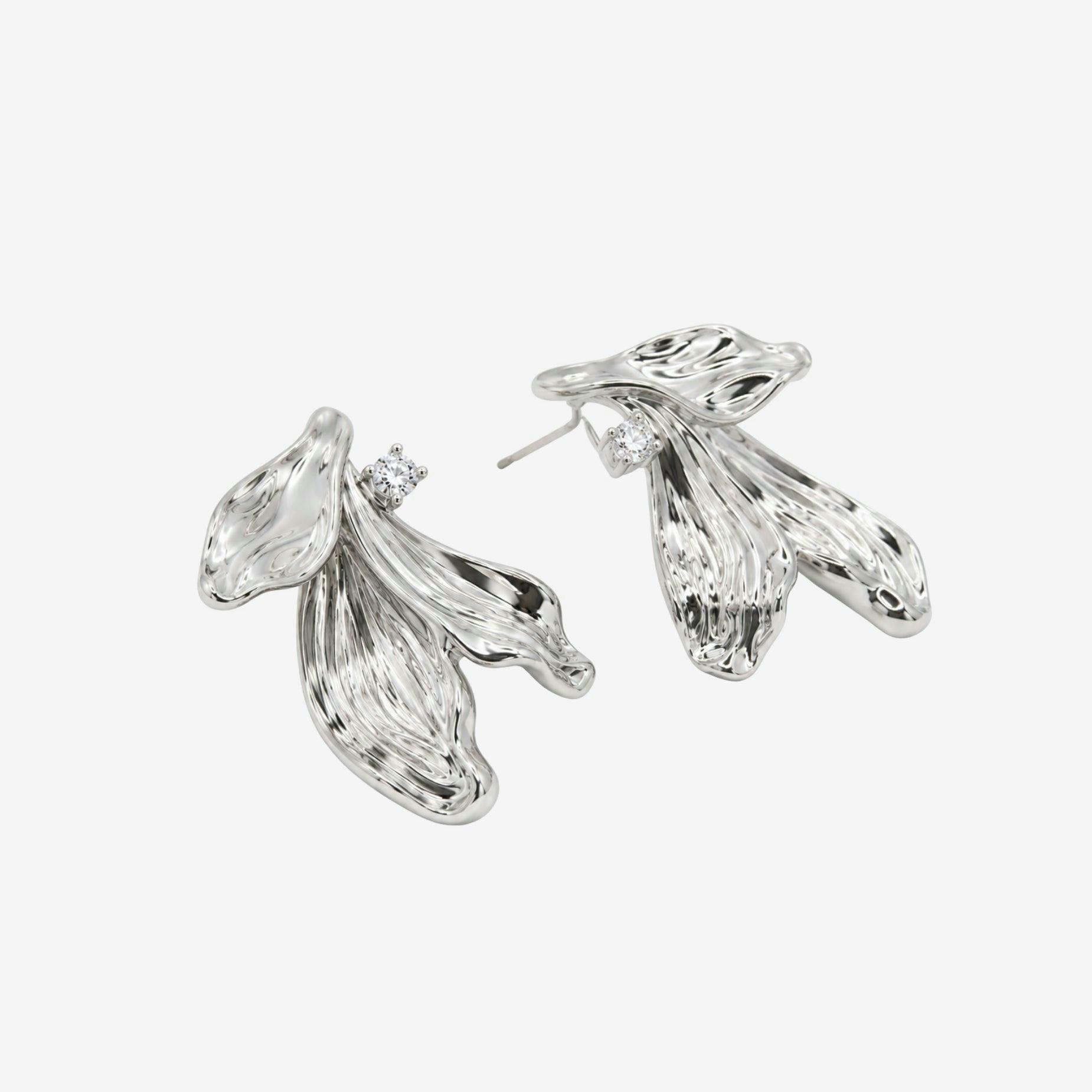 Kinmokusei Silver Petal Statement Earrings , view 4 of 5