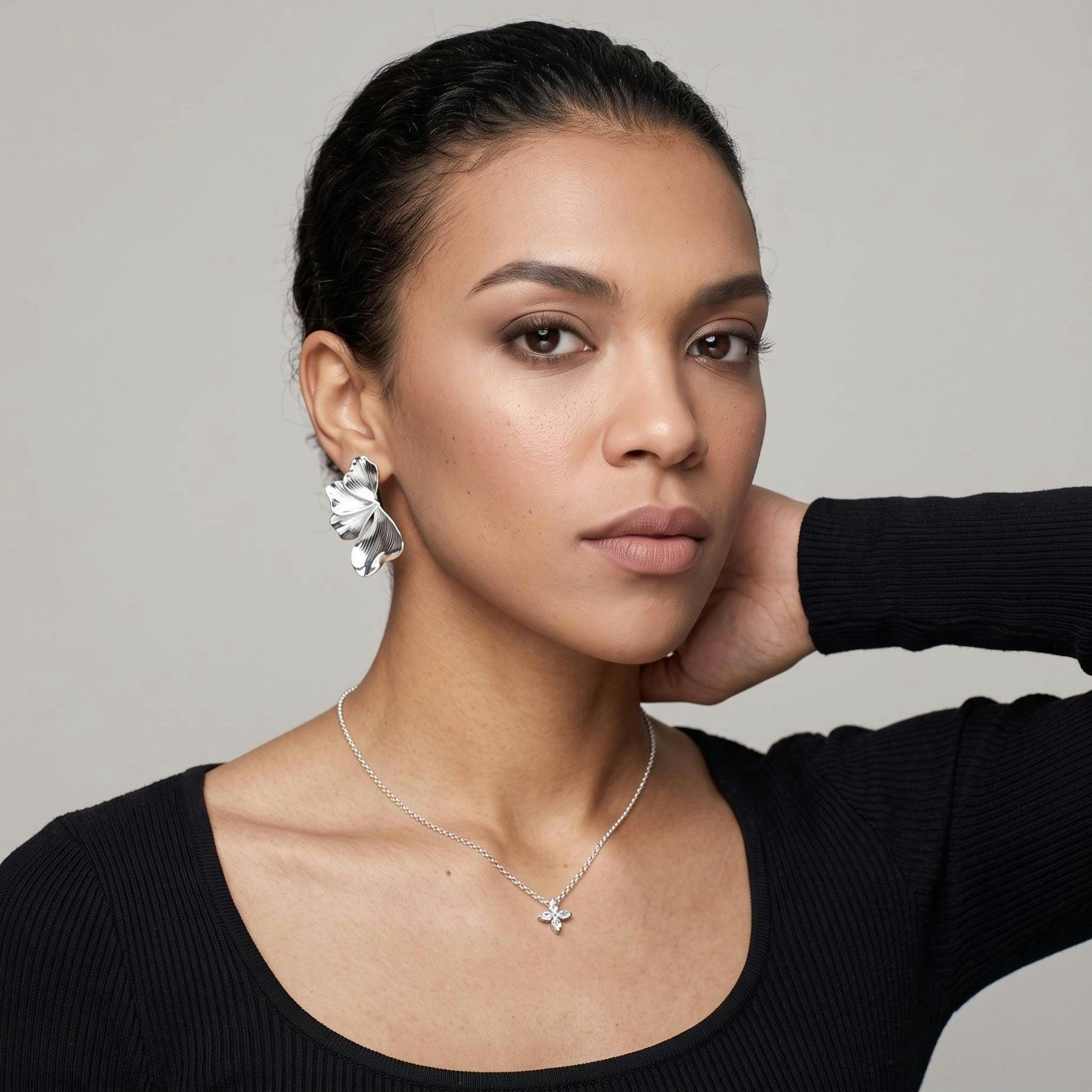 Kin Silver Sculptural Statement Earrings , view 2 of 5