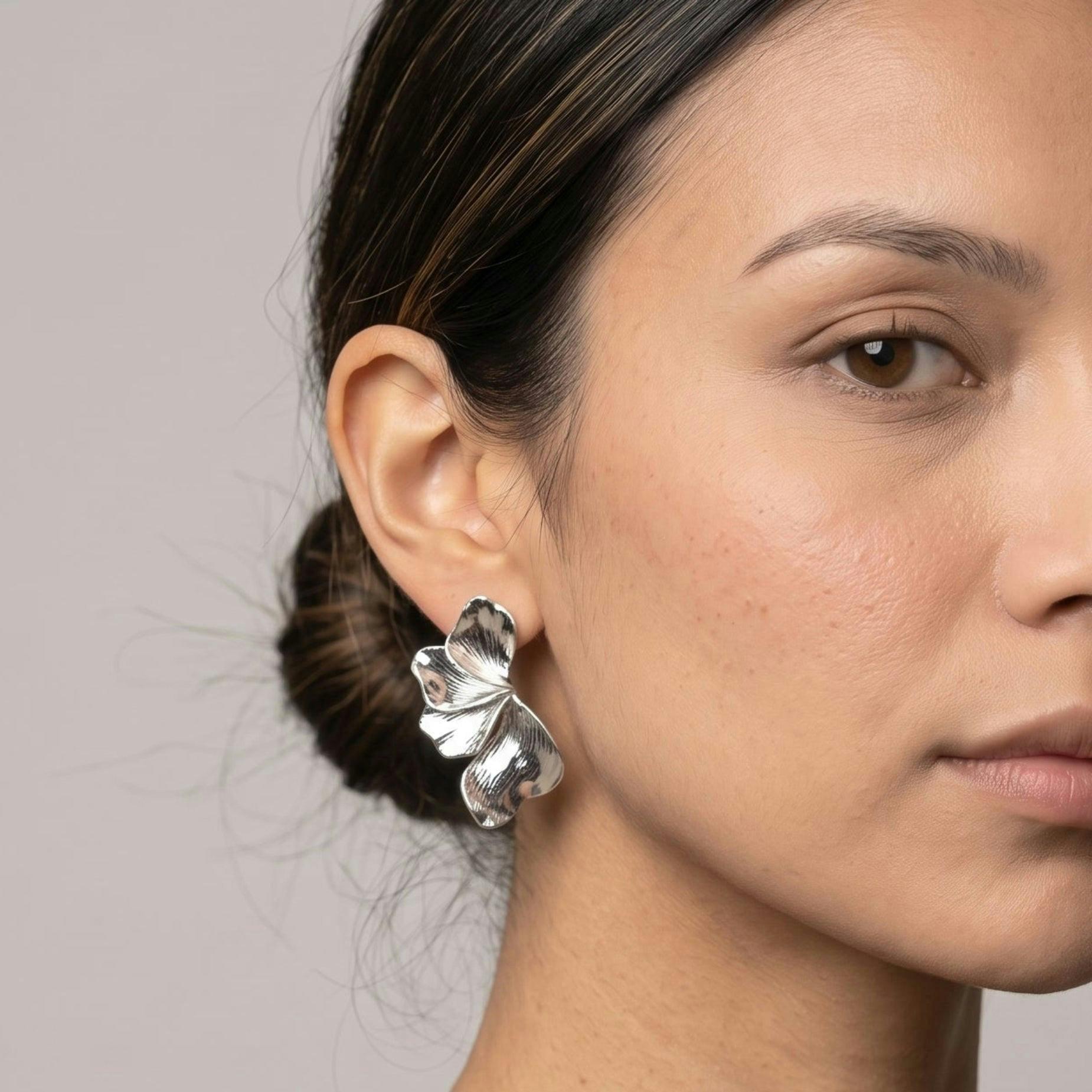 Kin Silver Sculptural Statement Earrings , view 3 of 5