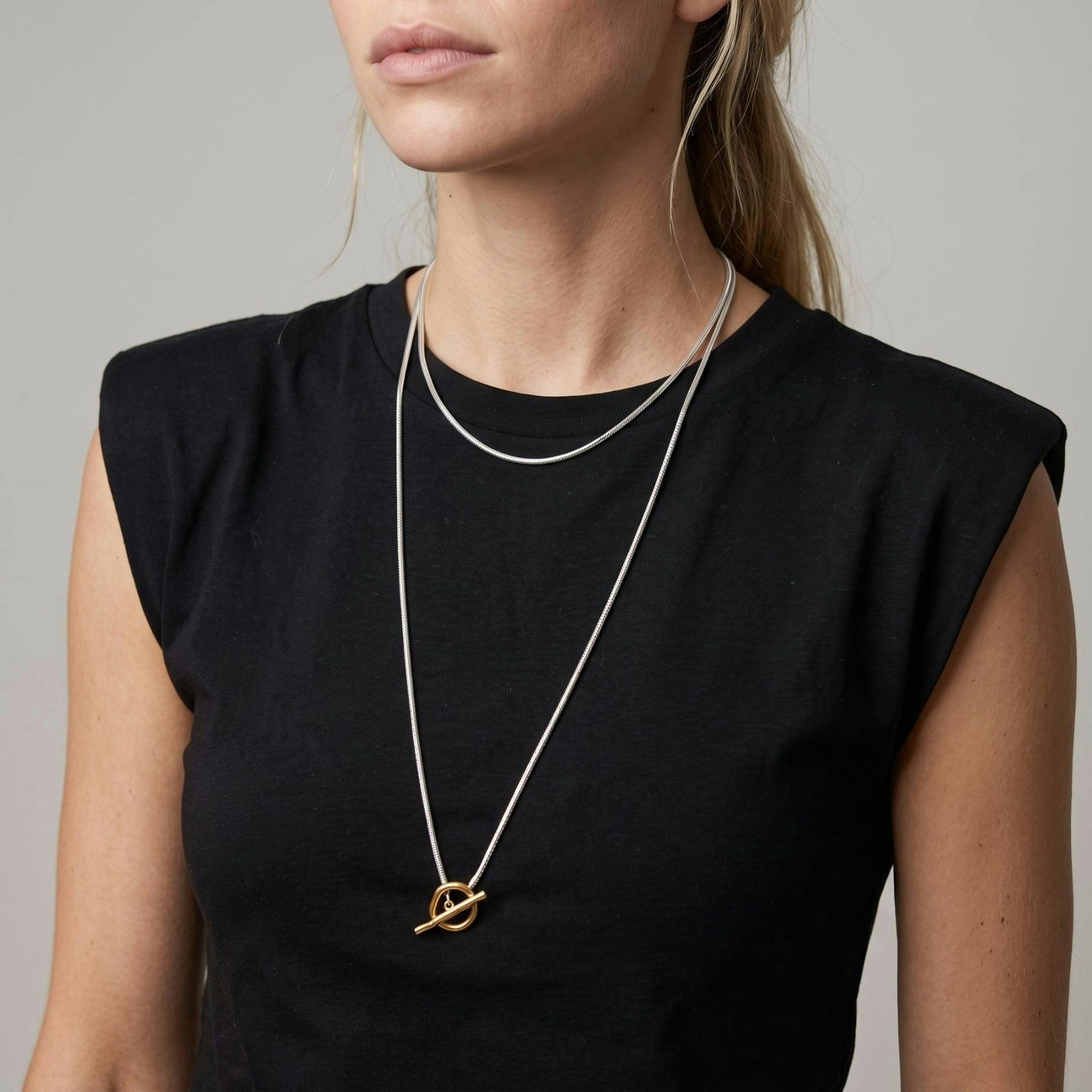 T Bar Gold and Silver Double Wrap Necklace , view 2 of 3