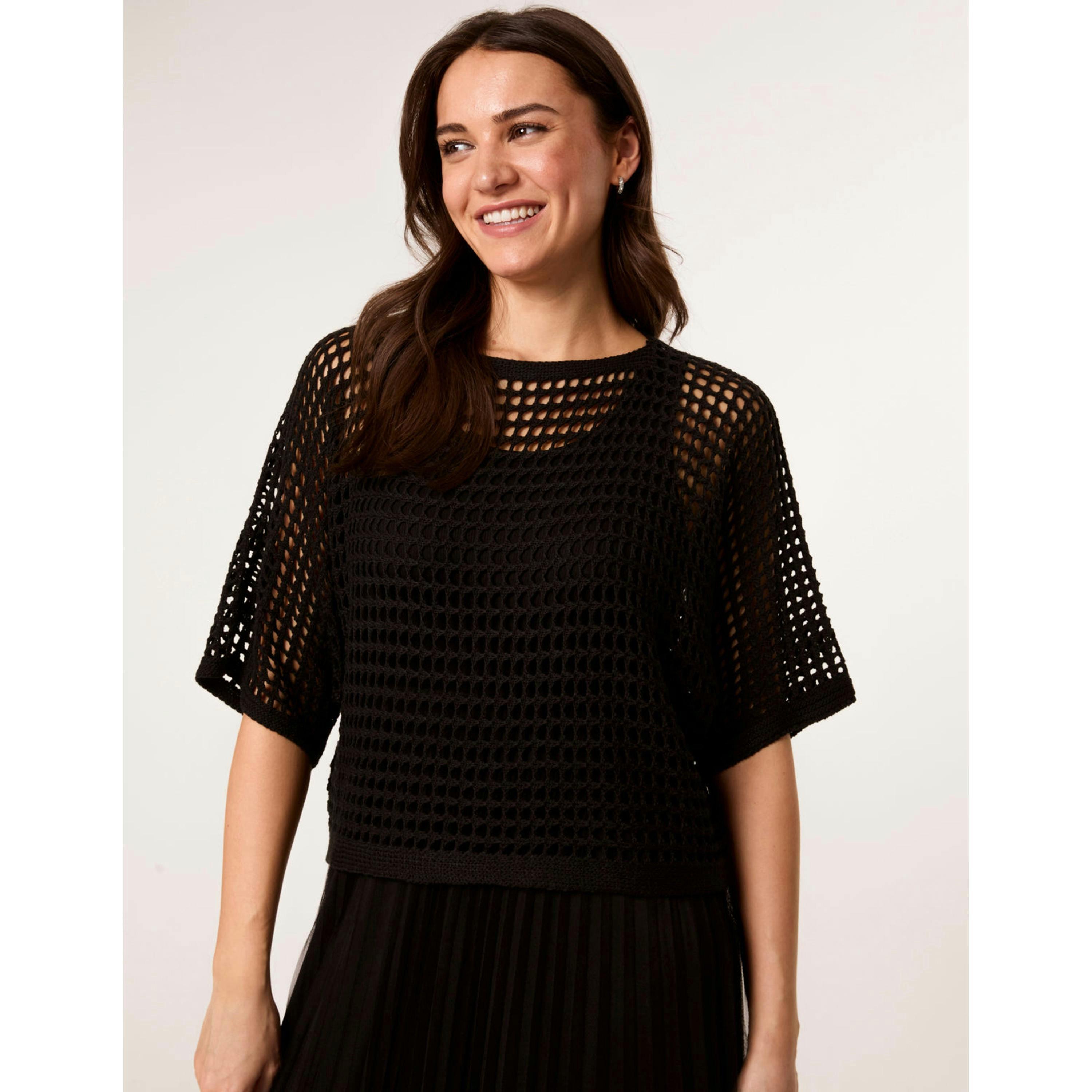 Blue Vanilla Crochet Top Pleated Dress  in Black , view 2 of 5