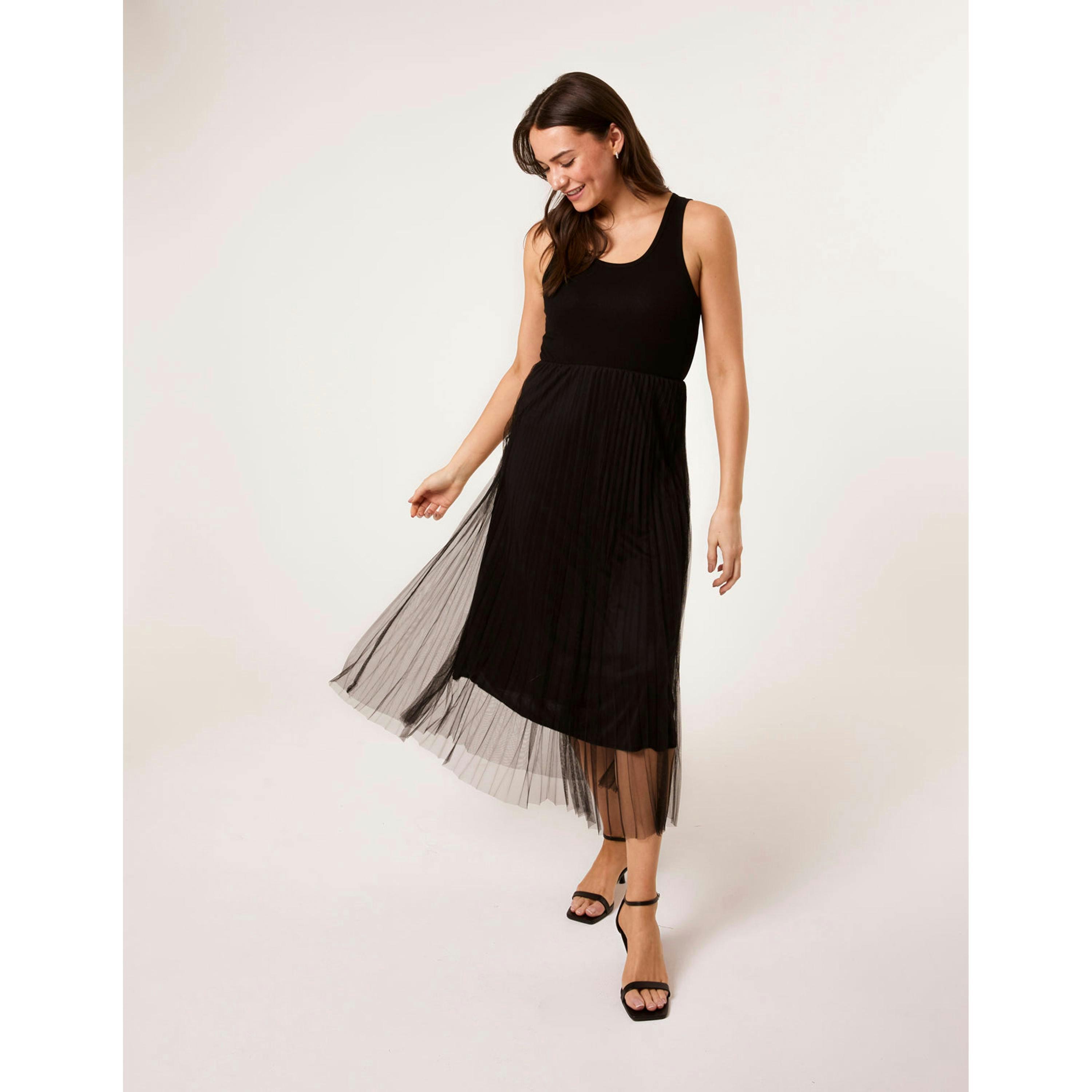 Blue Vanilla Crochet Top Pleated Dress  in Black , view 3 of 5