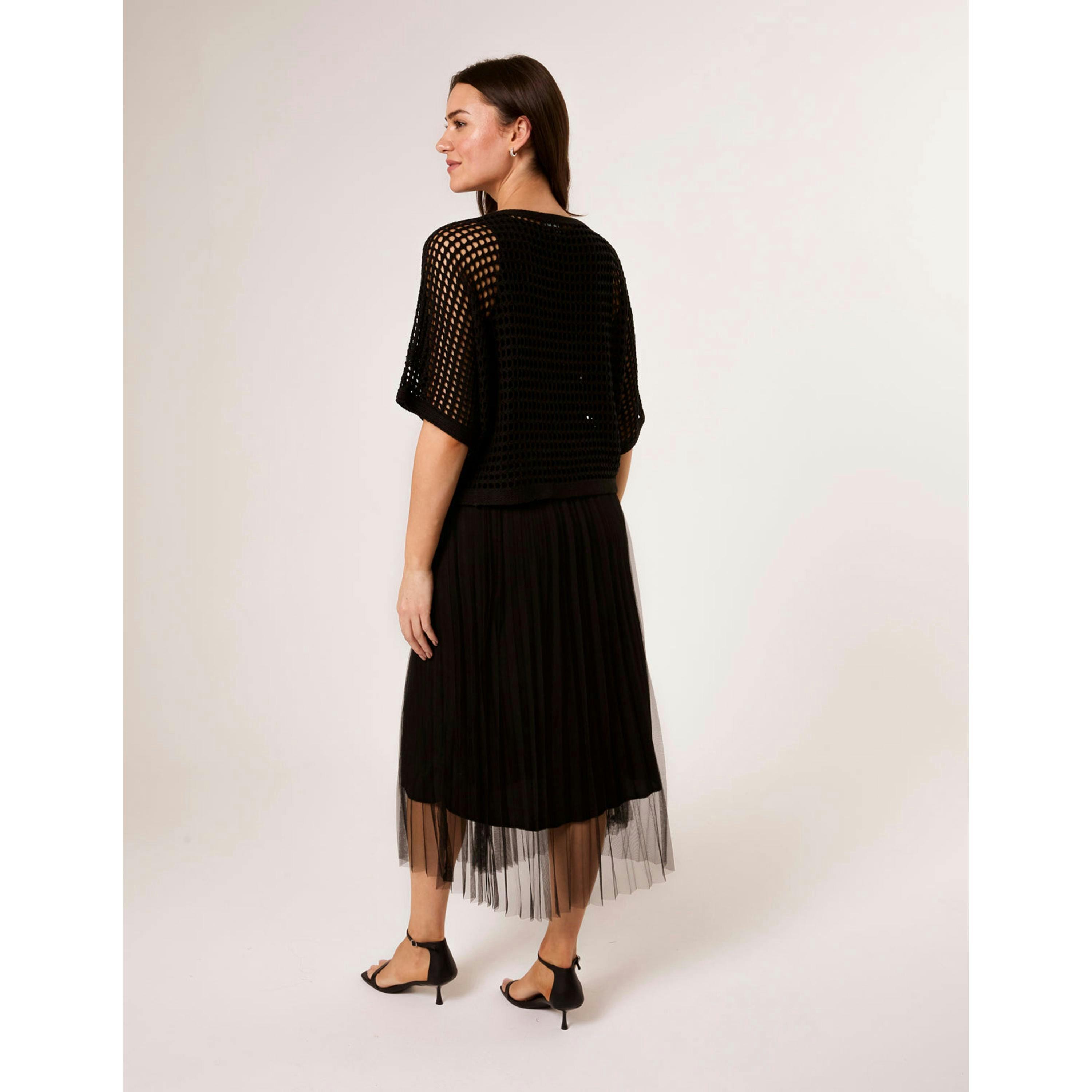 Blue Vanilla Crochet Top Pleated Dress  in Black , view 5 of 5