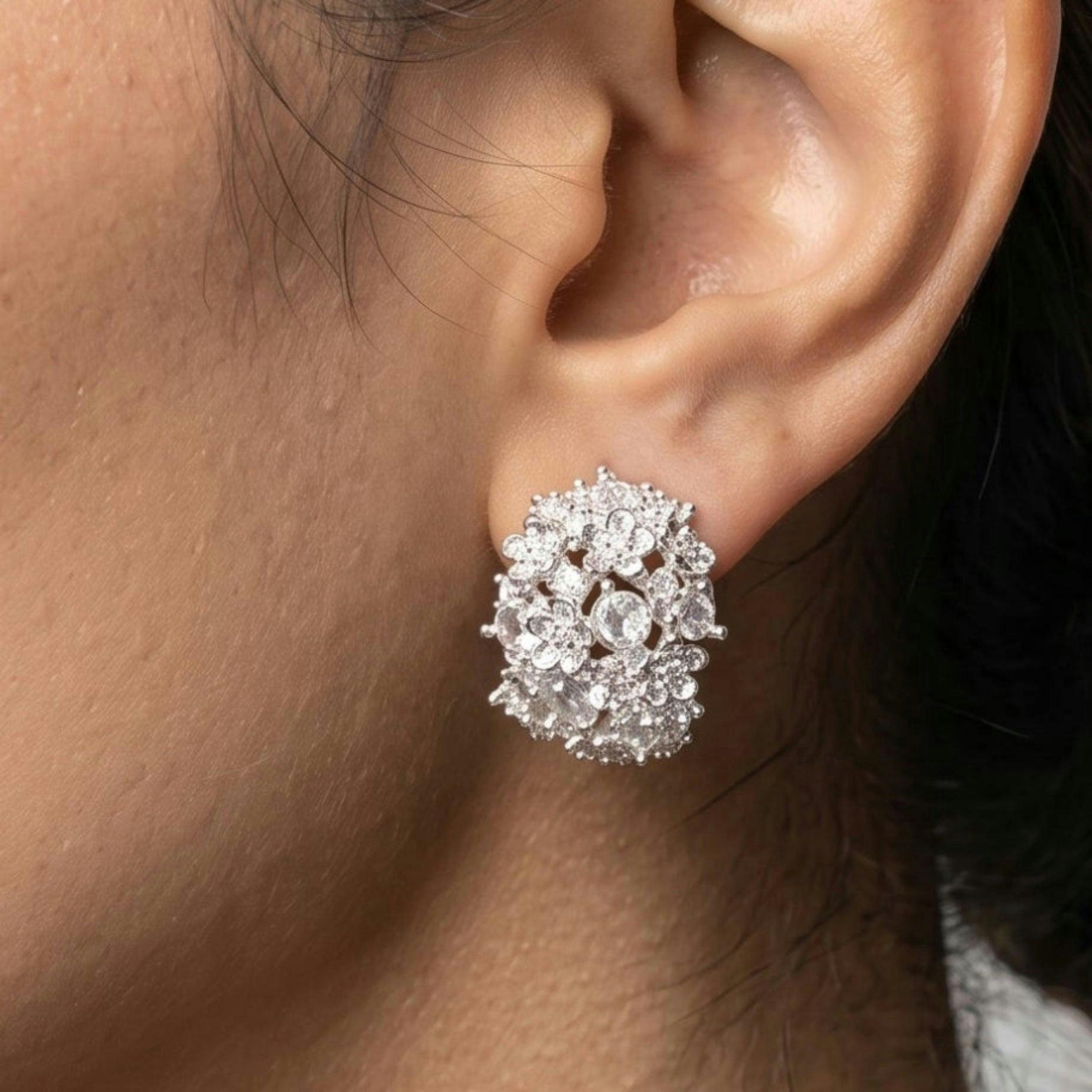 Kinmokusei Silver Floral and Stone Hoop Earrings , view 3 of 5