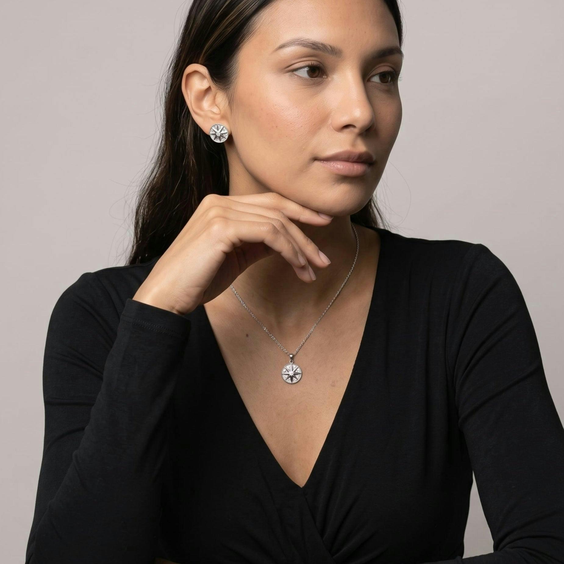 Enso Silver Star Pendant Necklace and Earrings Set , view 2 of 6