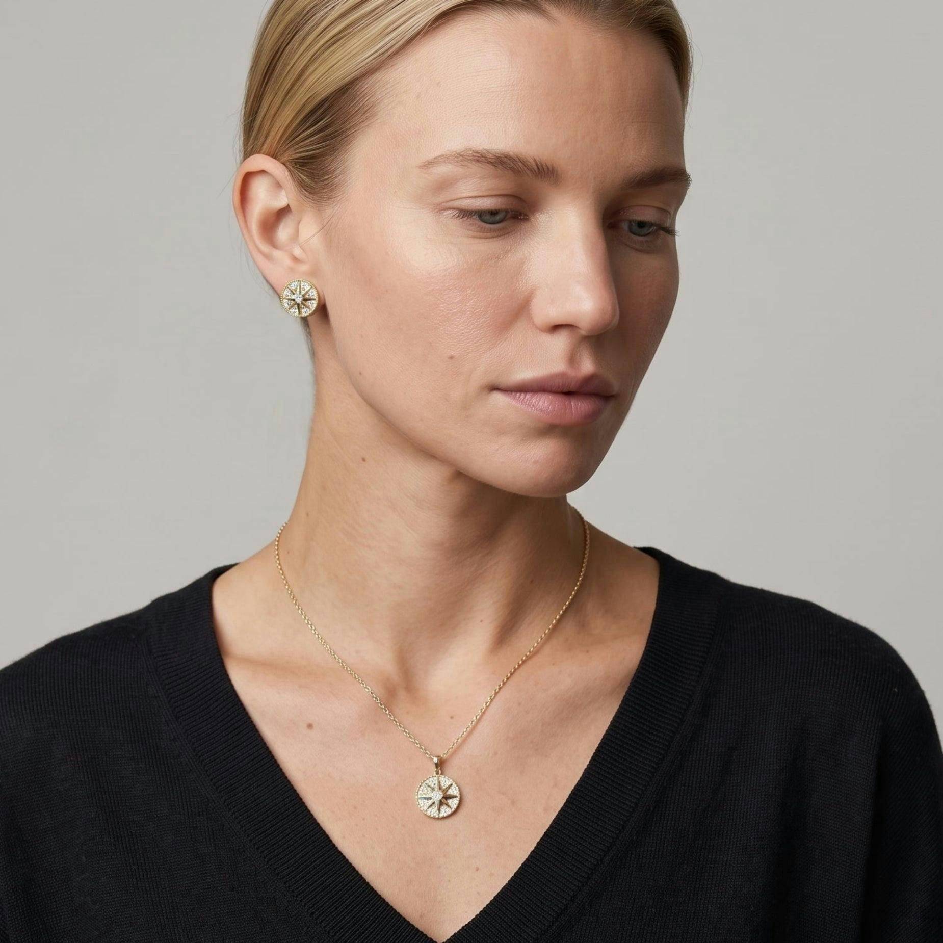 Enso Gold Star Pendant Necklace and Earrings Set , view 2 of 6