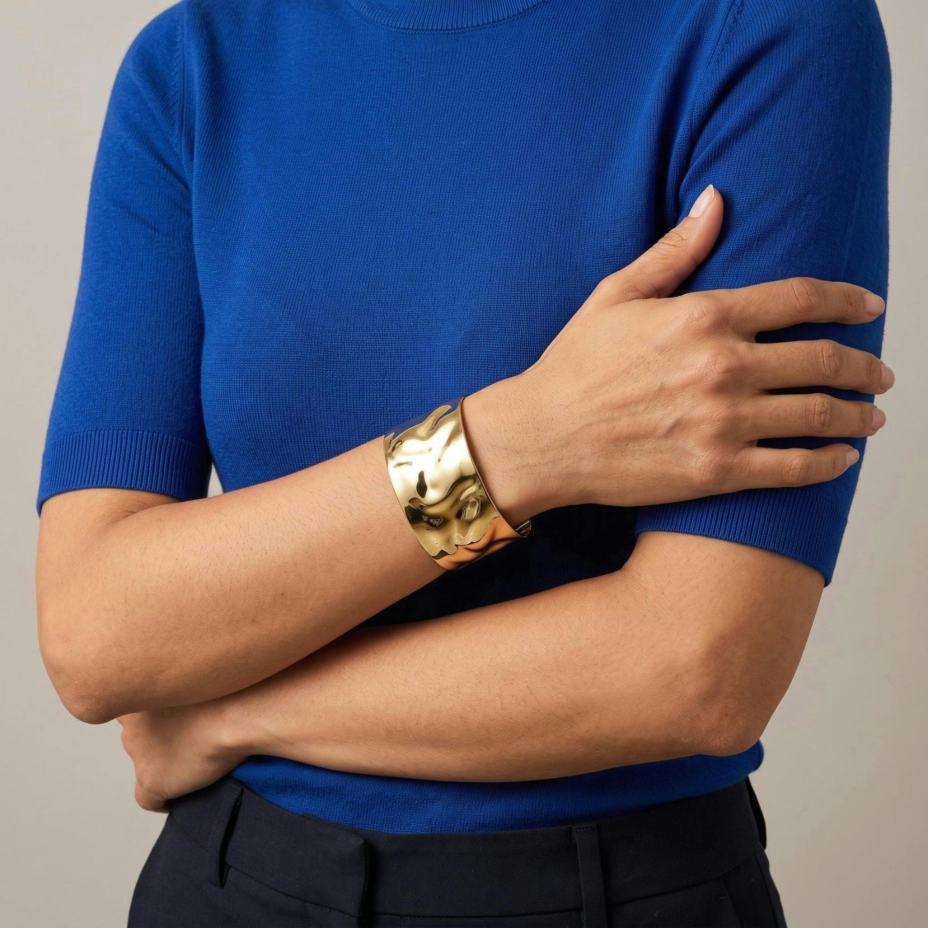 Kin Gold Sculptured Wide Cuff Bangle , view 3 of 6