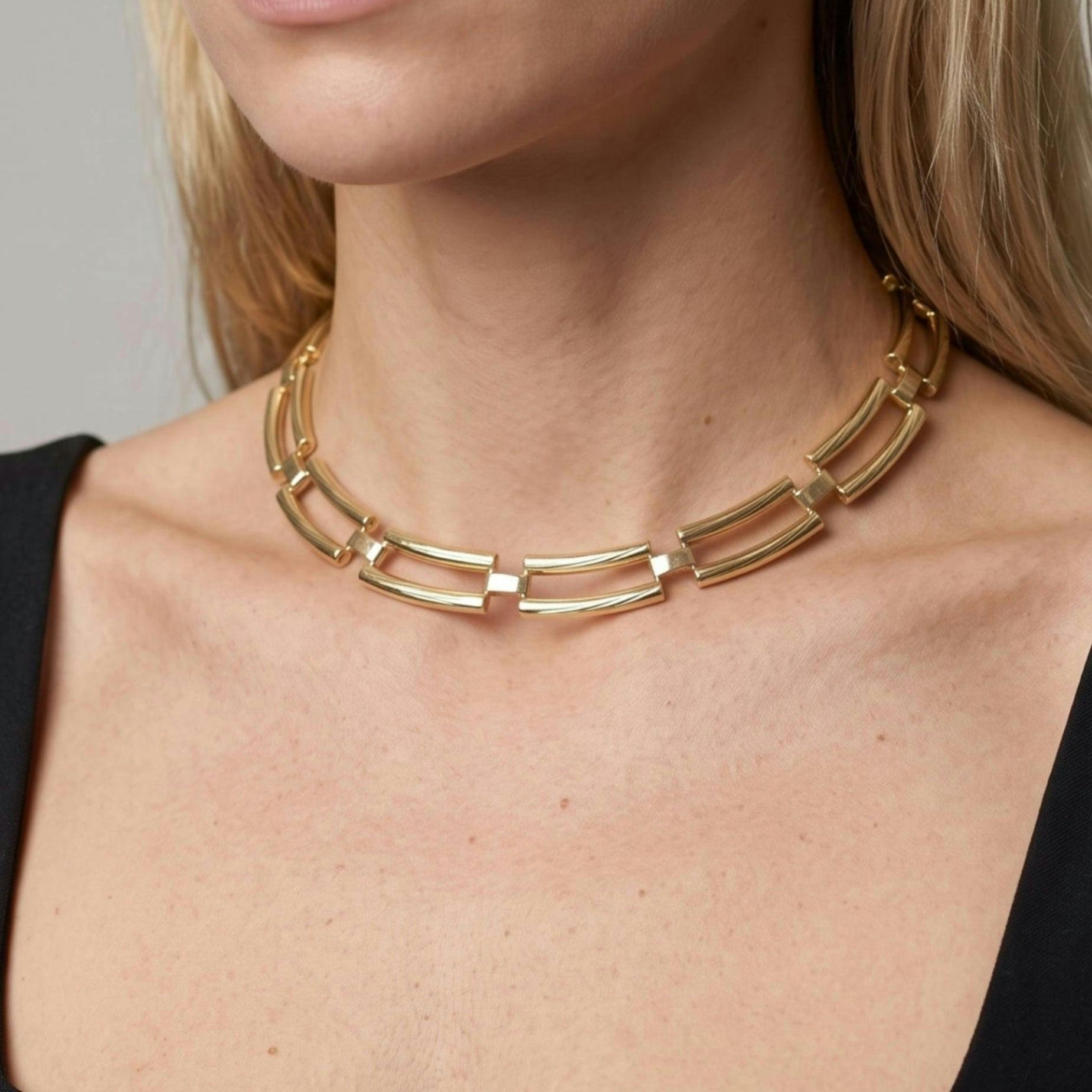 Shikaku Gold Rectangle Link Statement Necklace | Clarks UK