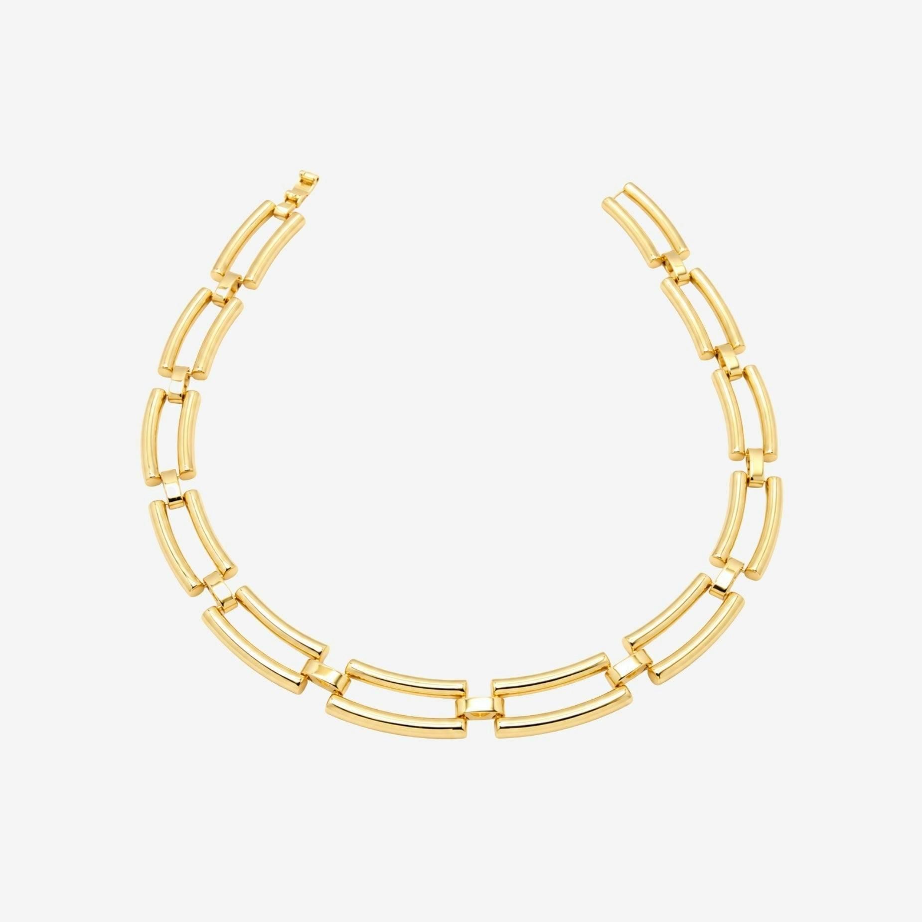 Shikaku Gold Rectangle Link Statement Necklace , view 4 of 5