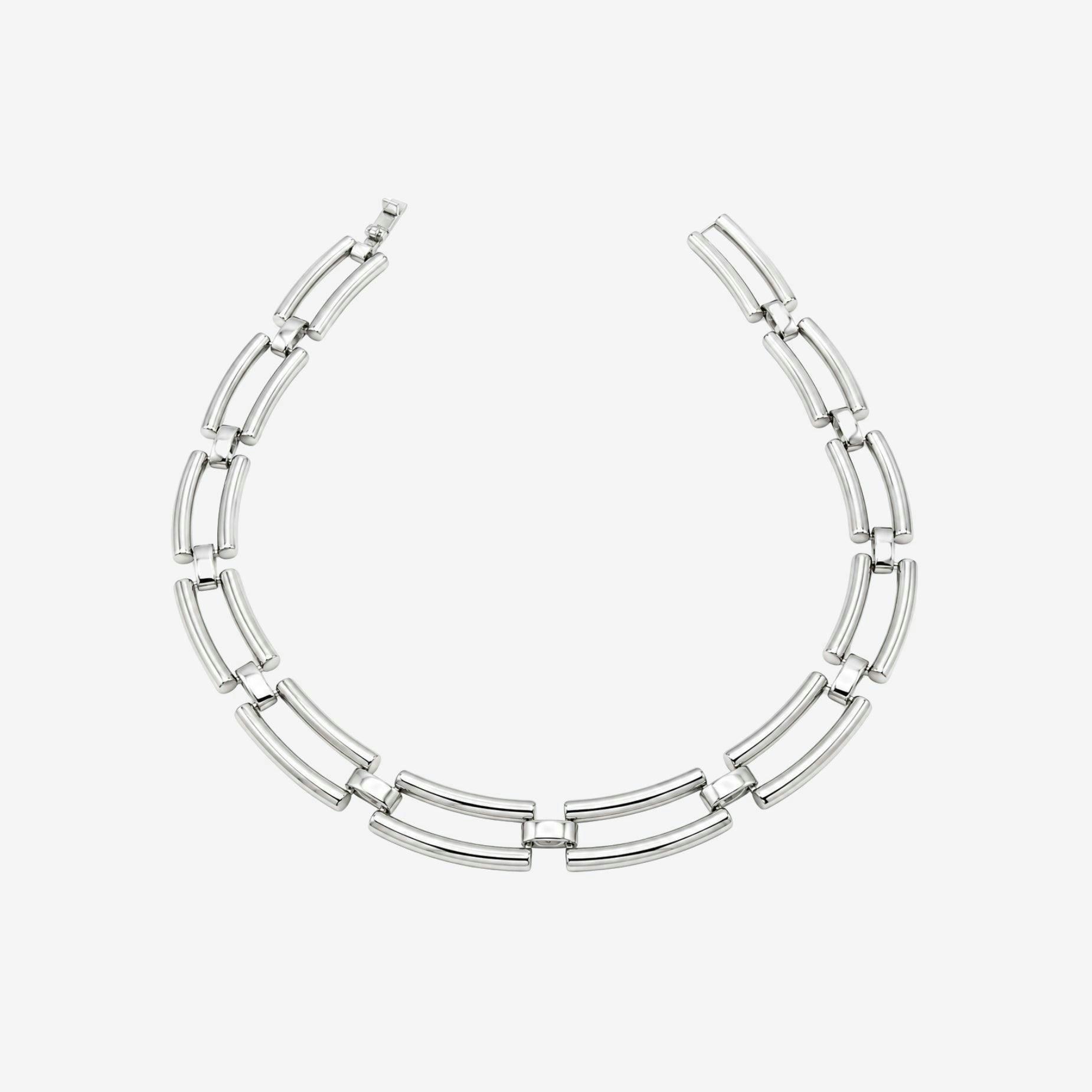 Shikaku Silver Rectangle Link Statement Necklace , view 4 of 5