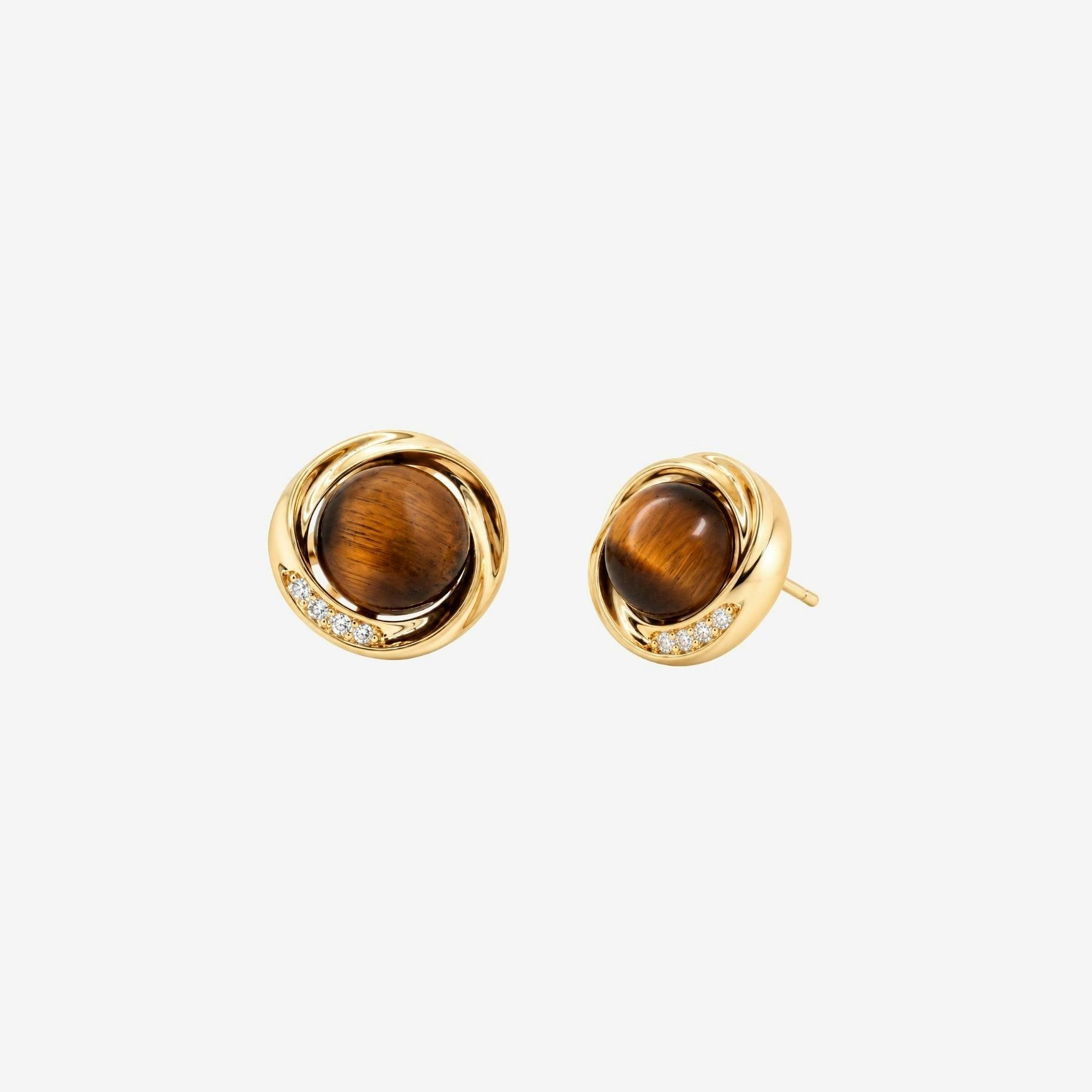 Nekomeishi Tigers Eye Gold Stone Stud Earrings , view 4 of 5