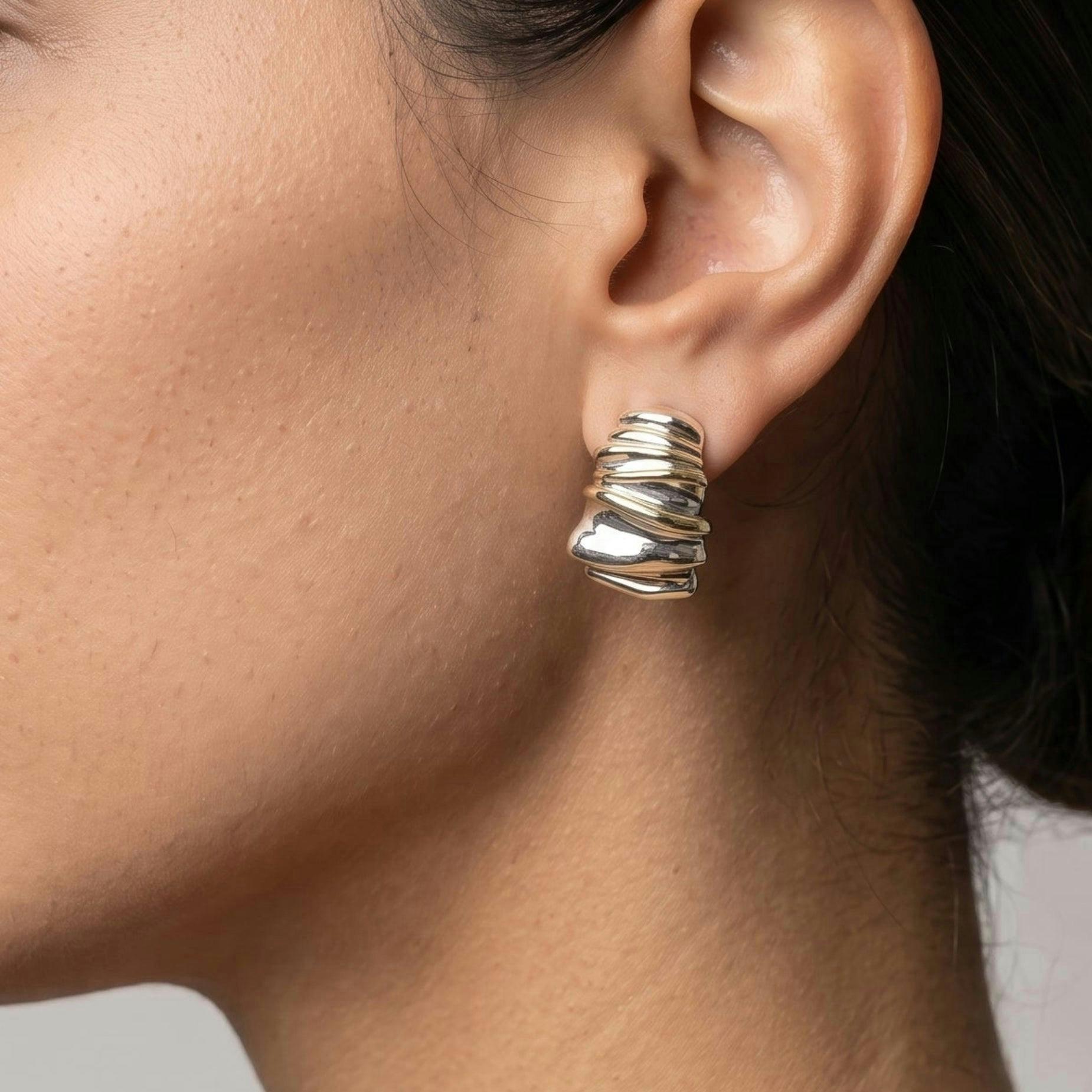 Nami Mixed Metals Wavy Hoop Earrings , view 3 of 5