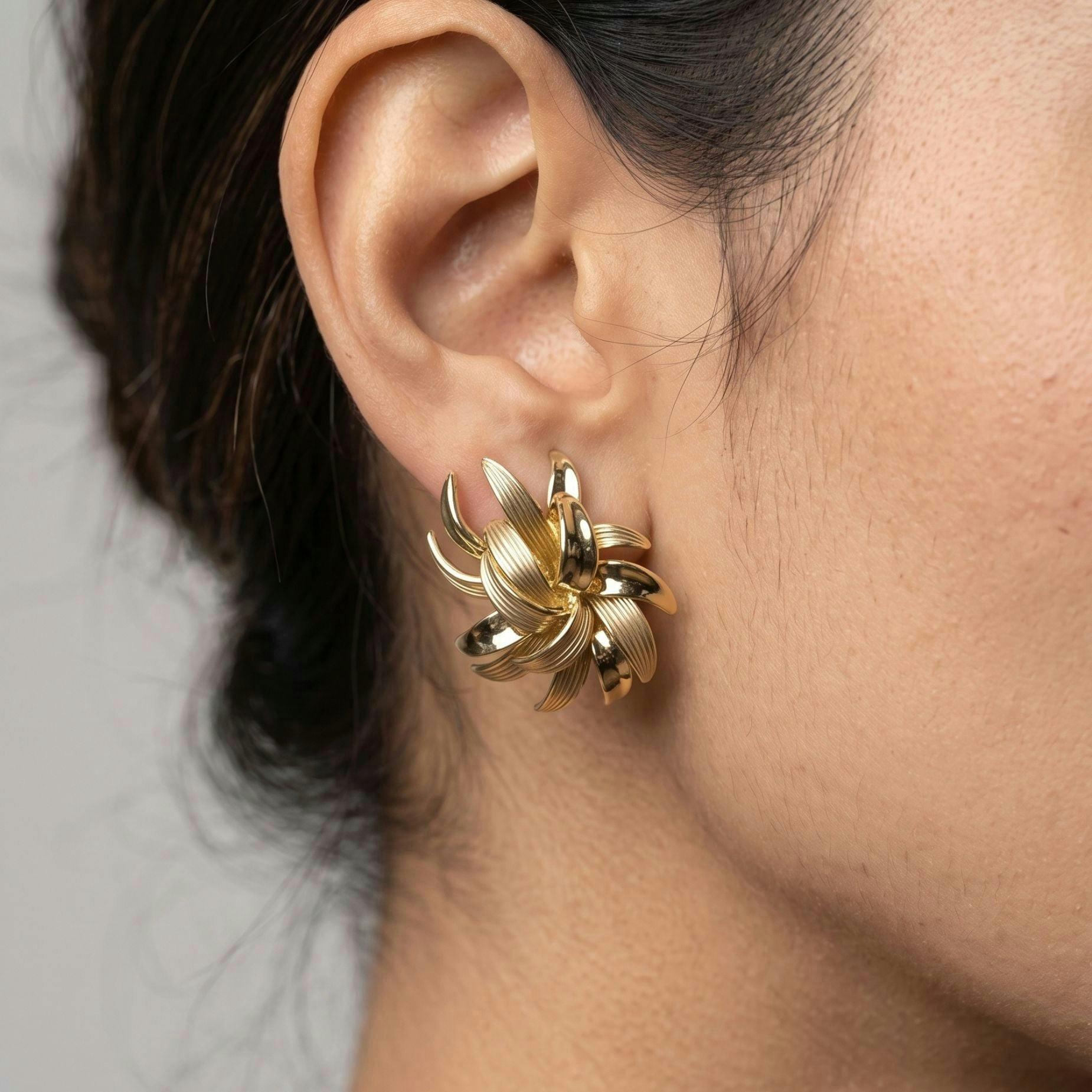 Kinmokusei Gold Floral Statement Stud Earrings , view 2 of 4
