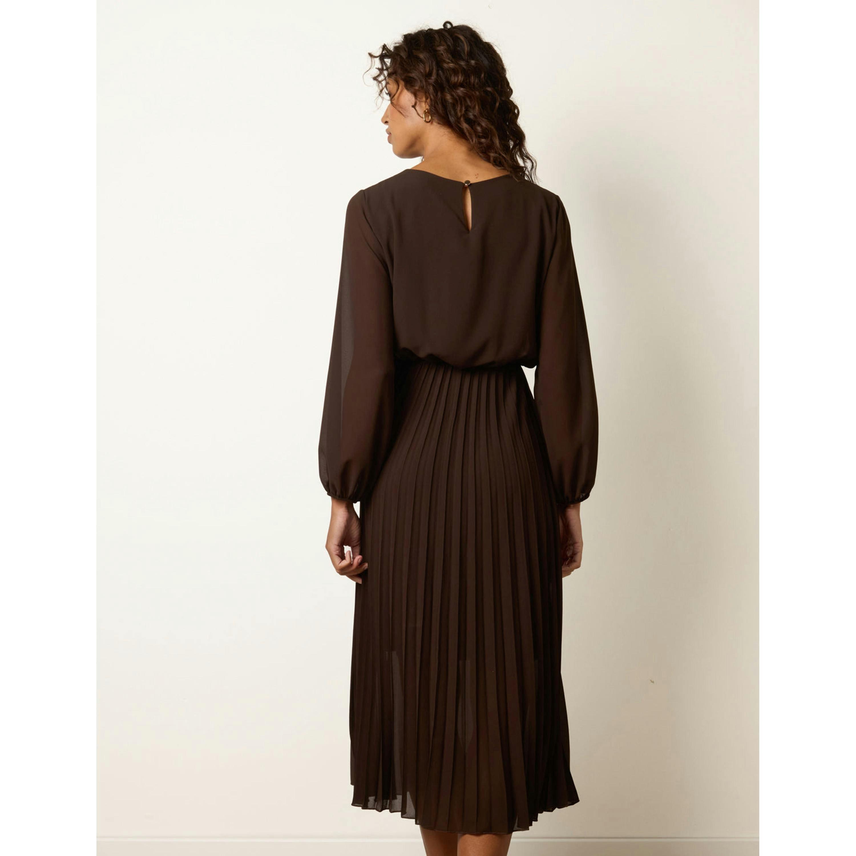 Blue Vanilla Scoop Neck Pleated Dress  in Brown , view 2 of 4