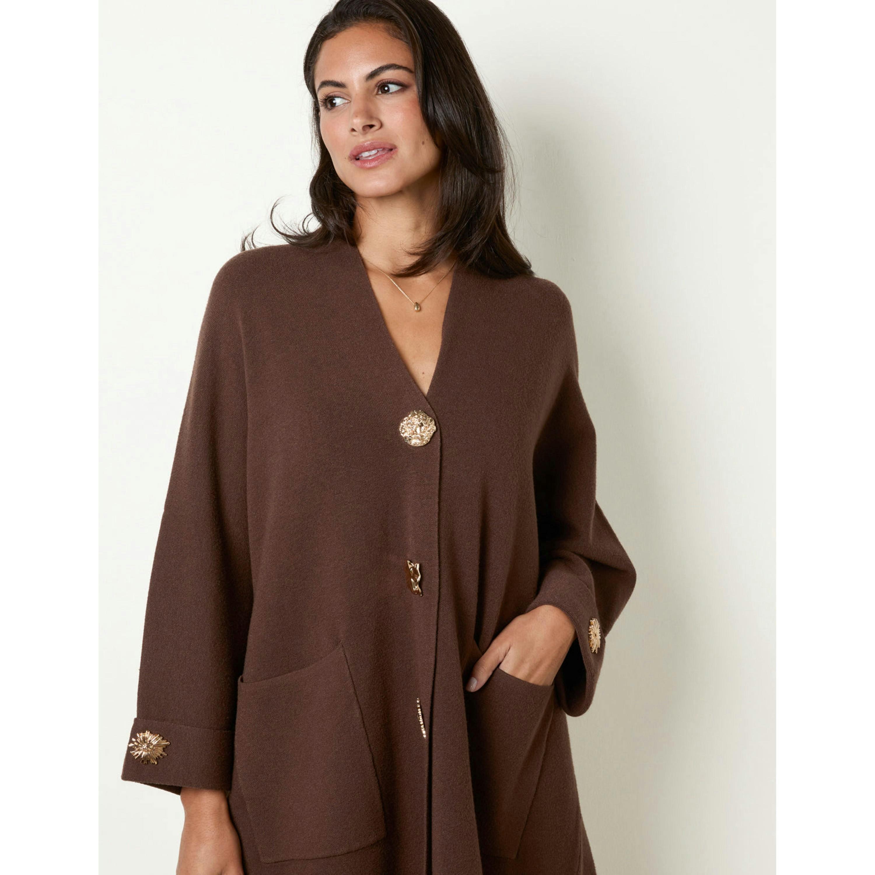 Blue Vanilla Gold Button Heavy Knit Cardigan  in Brown , view 2 of 4