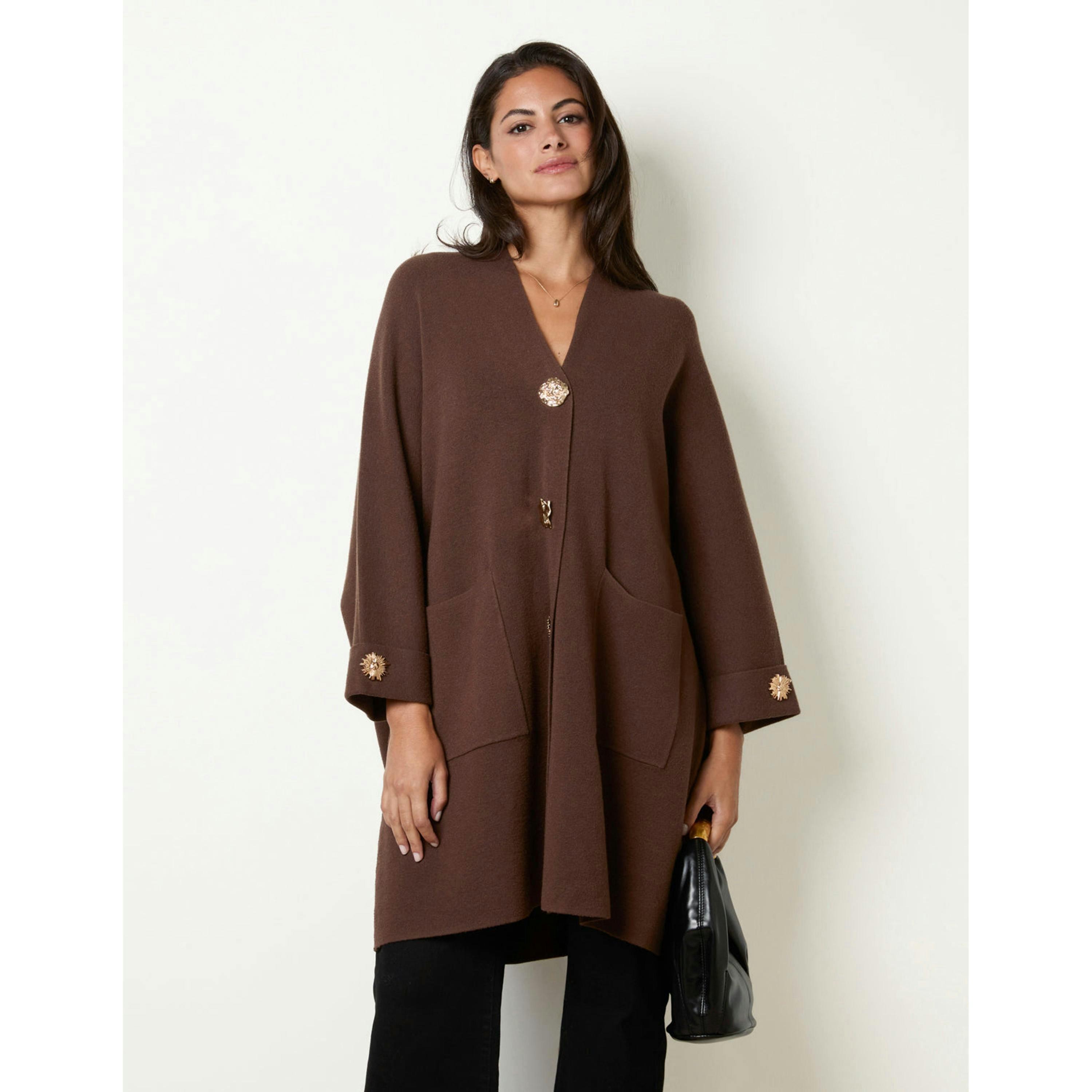 Blue Vanilla Gold Button Heavy Knit Cardigan  in Brown , view 3 of 4