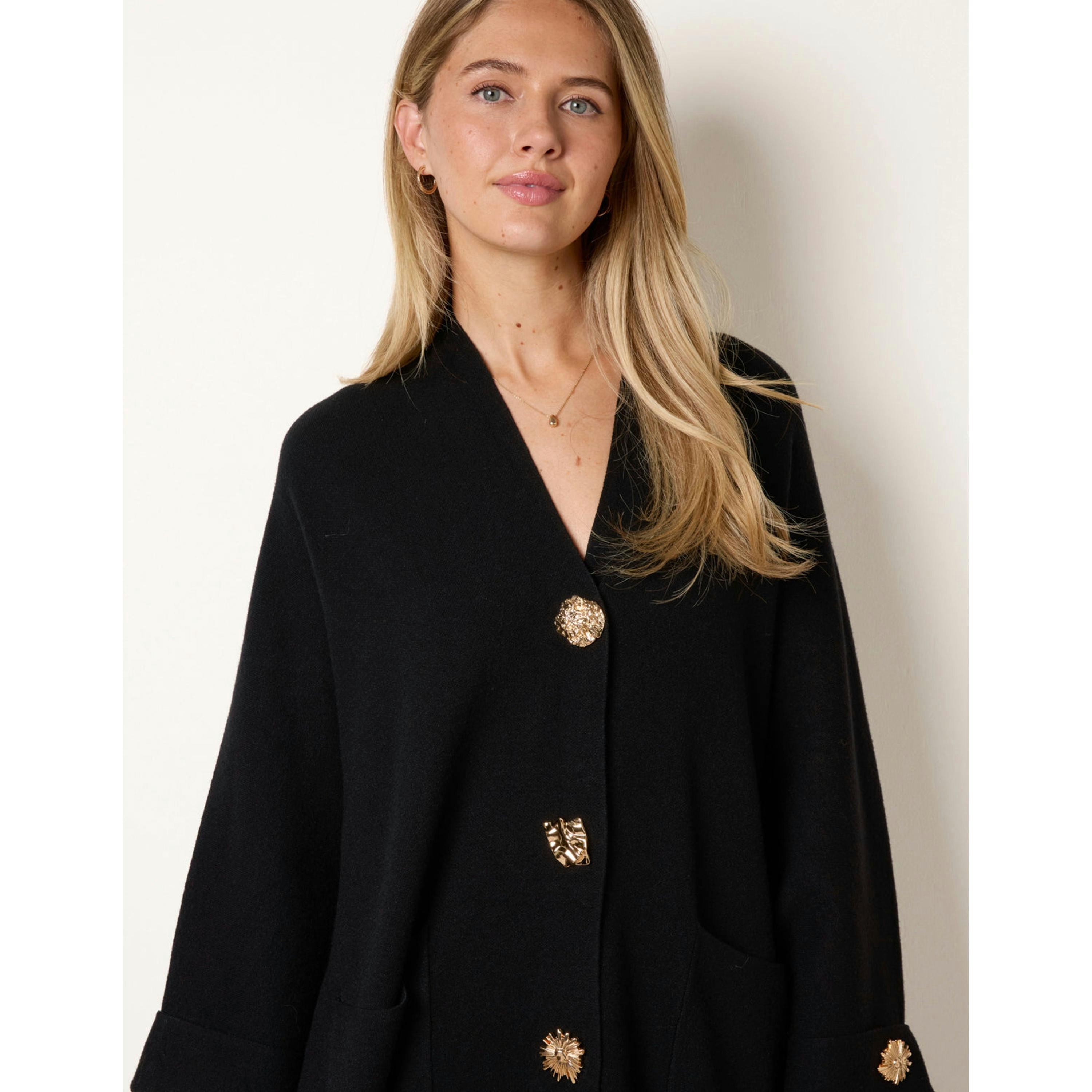 Blue Vanilla Gold Button Heavy Knit Cardigan  in Black , view 3 of 4