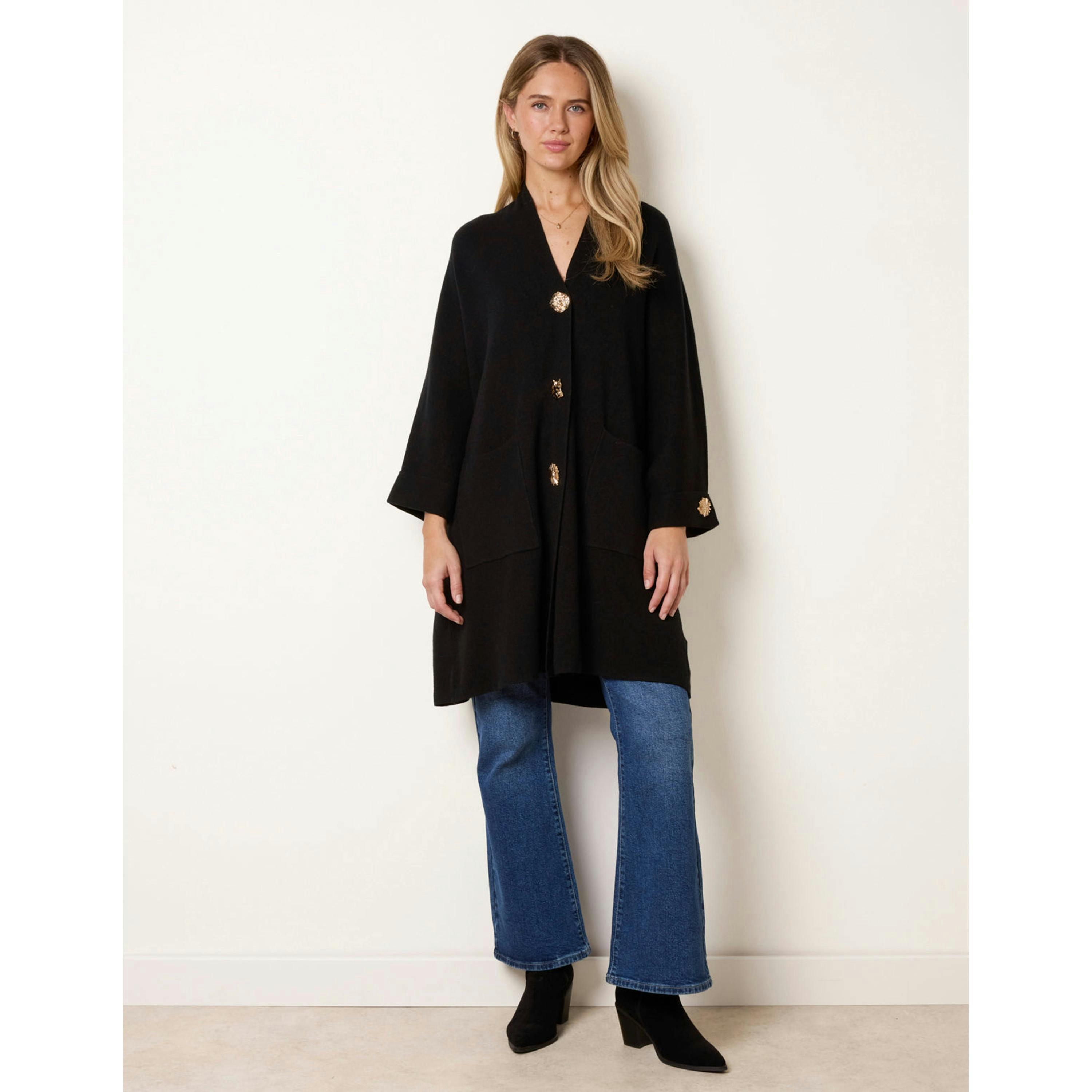 Blue Vanilla Gold Button Heavy Knit Cardigan  in Black , view 4 of 4