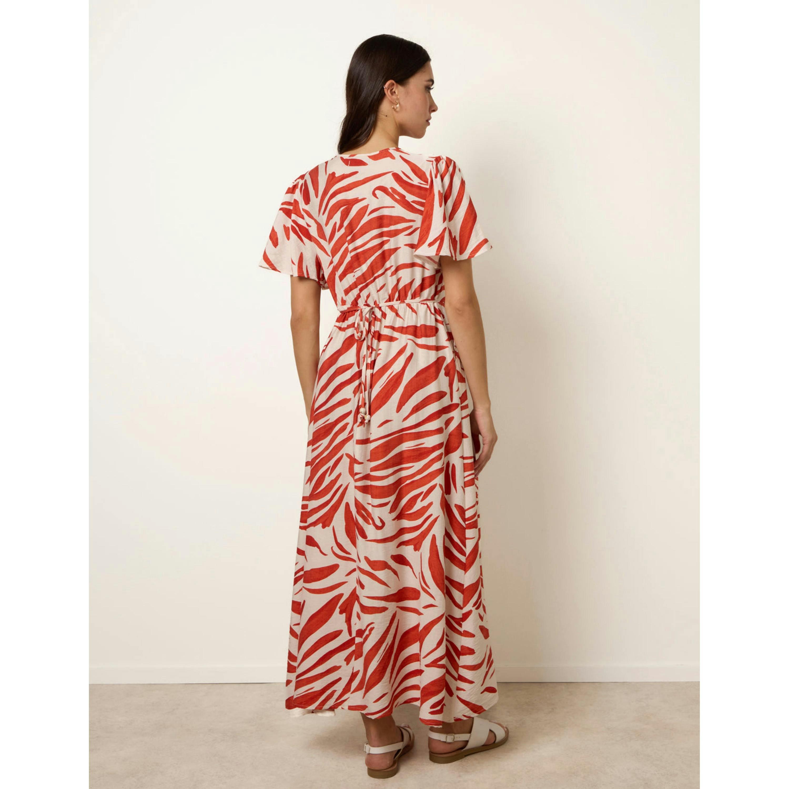 Blue Vanilla Dress With Brushstroke Leaf Print  in Orange , view 2 of 4