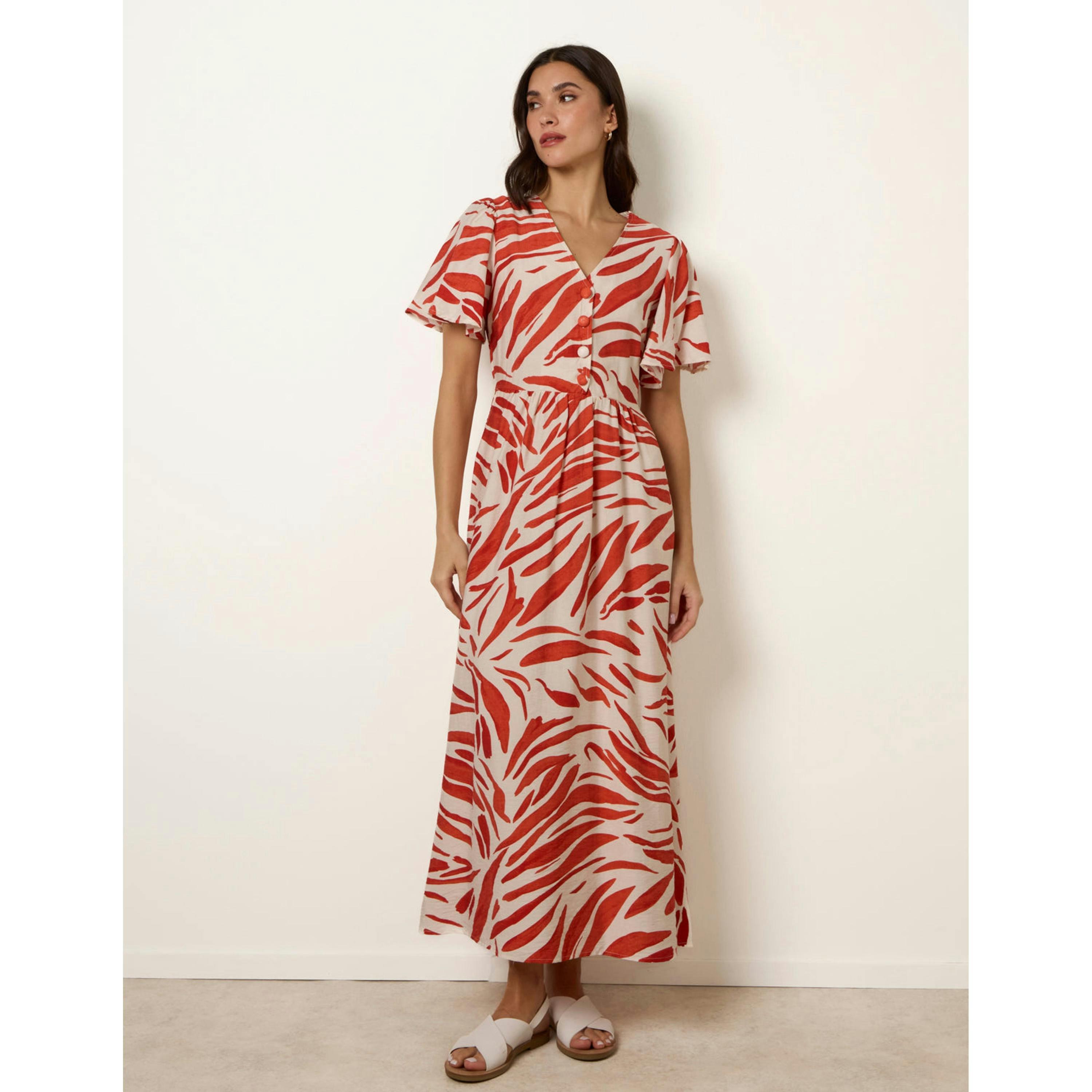 Blue Vanilla Dress With Brushstroke Leaf Print  in Orange , view 4 of 4