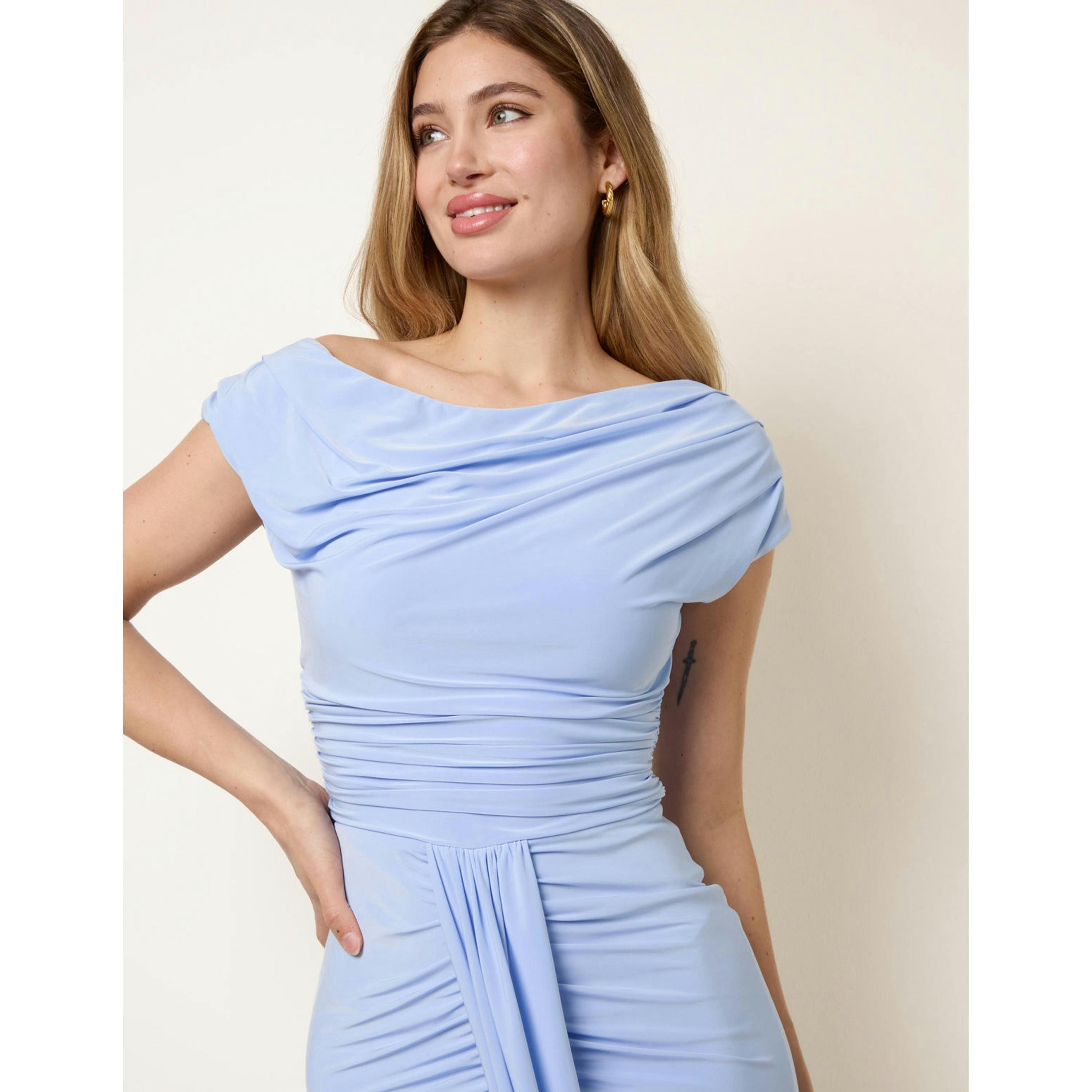 Blue Vanilla Soft Touch Off Shoulder Detailing Ruched Maxi Dress  in Blue , view 3 of 4