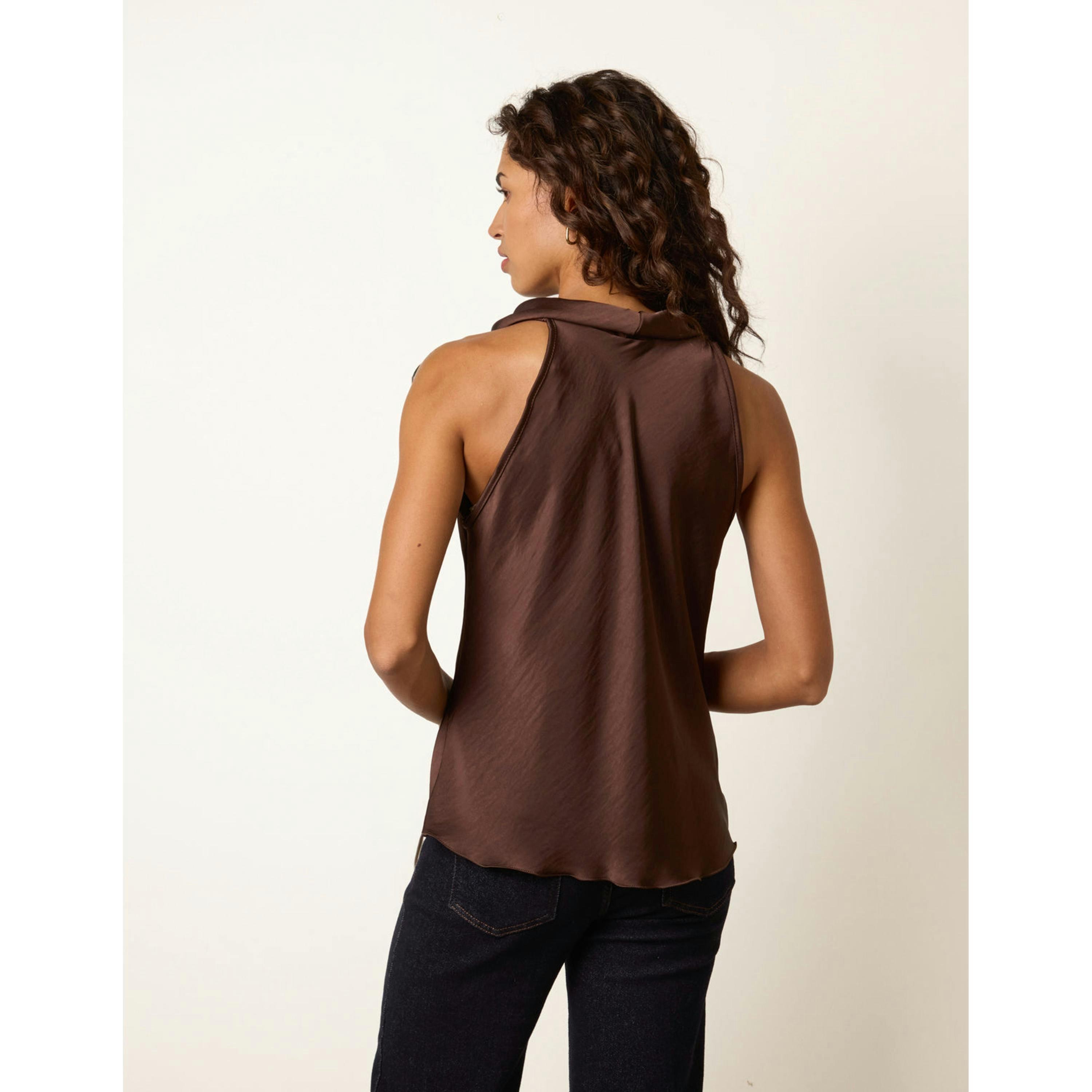 Blue Vanilla Sleeveless Draped Cowl Neck Top  in Brown , view 2 of 4