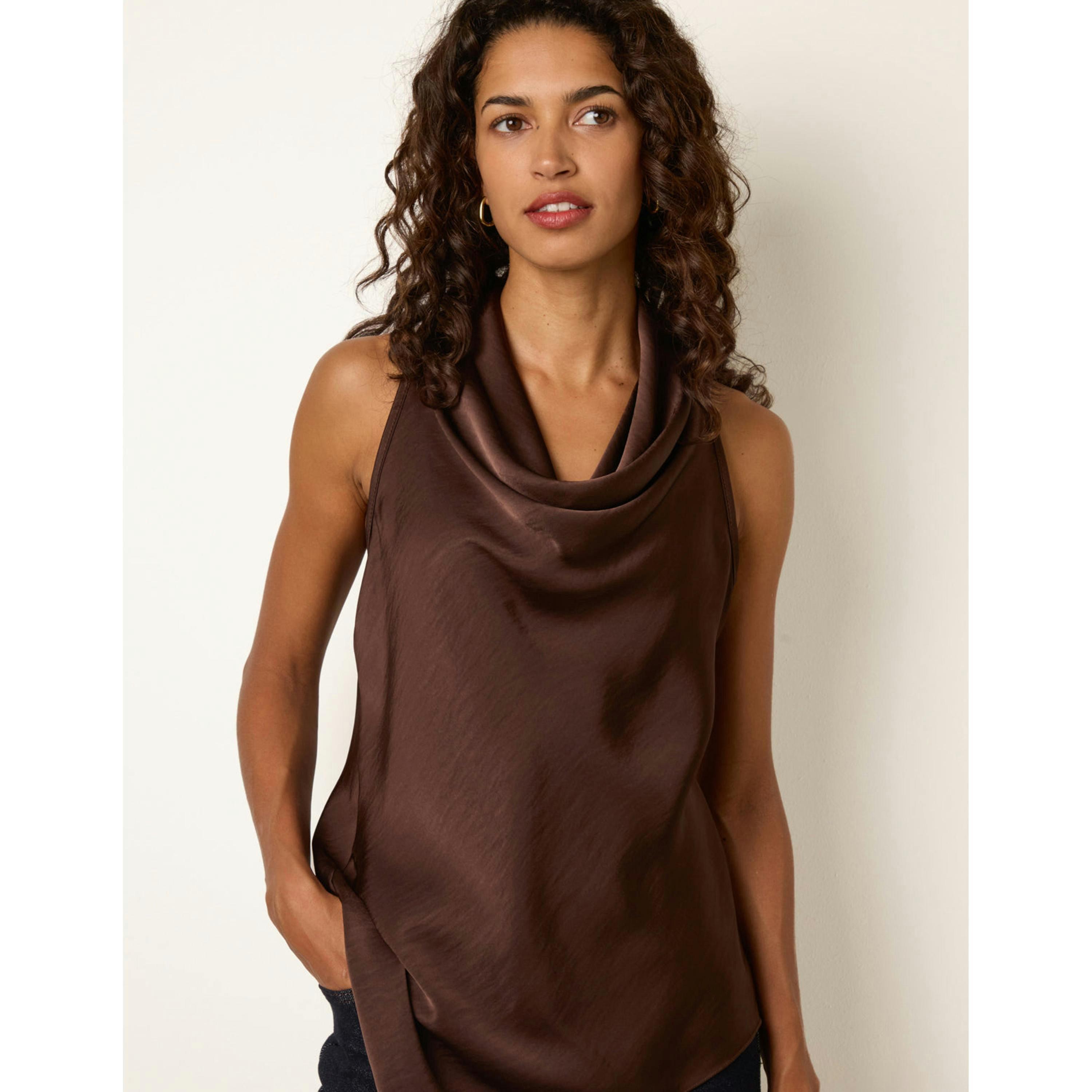 Blue Vanilla Sleeveless Draped Cowl Neck Top  in Brown , view 3 of 4