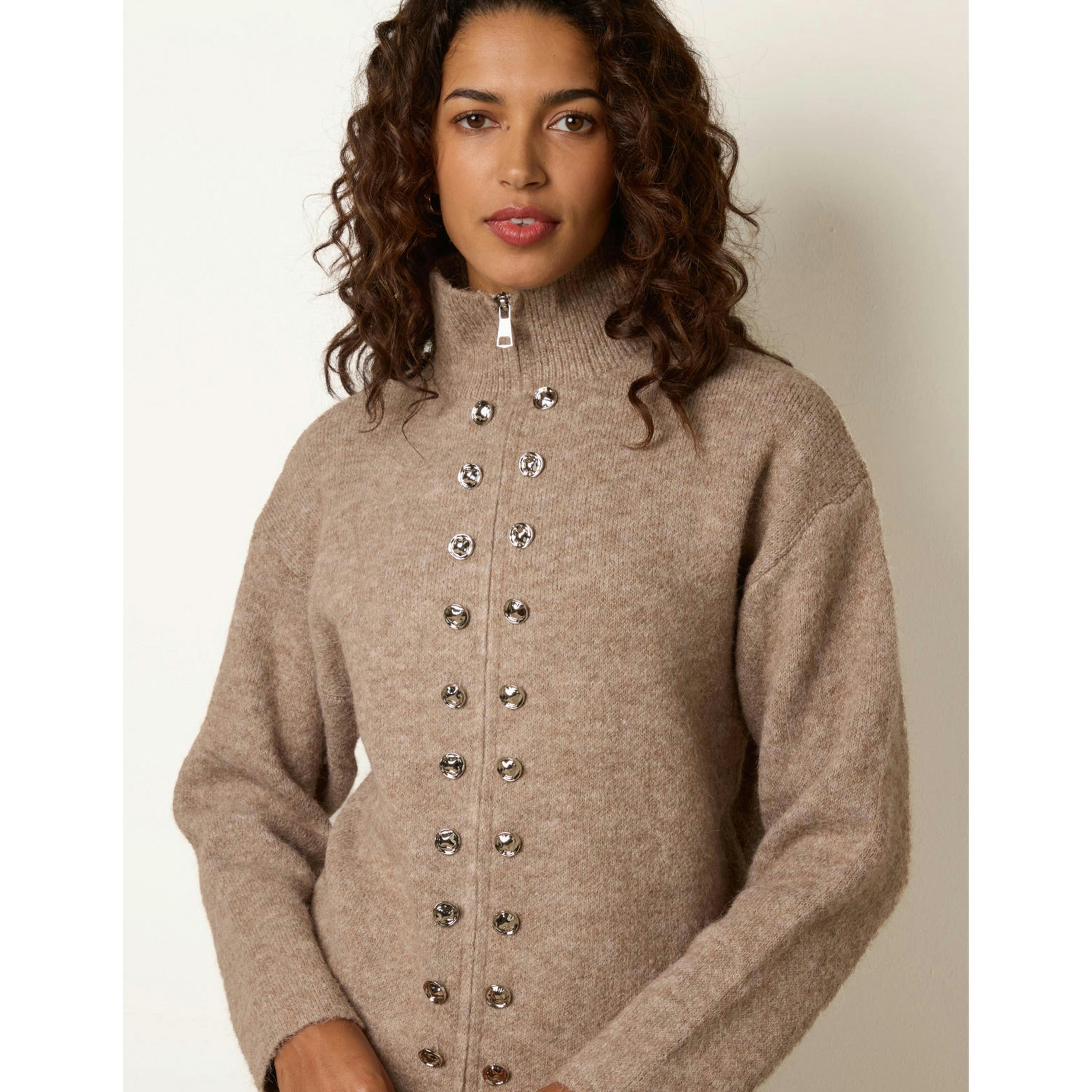 Blue Vanilla Cardigan With Full Front Button Details  in Beige , view 3 of 4