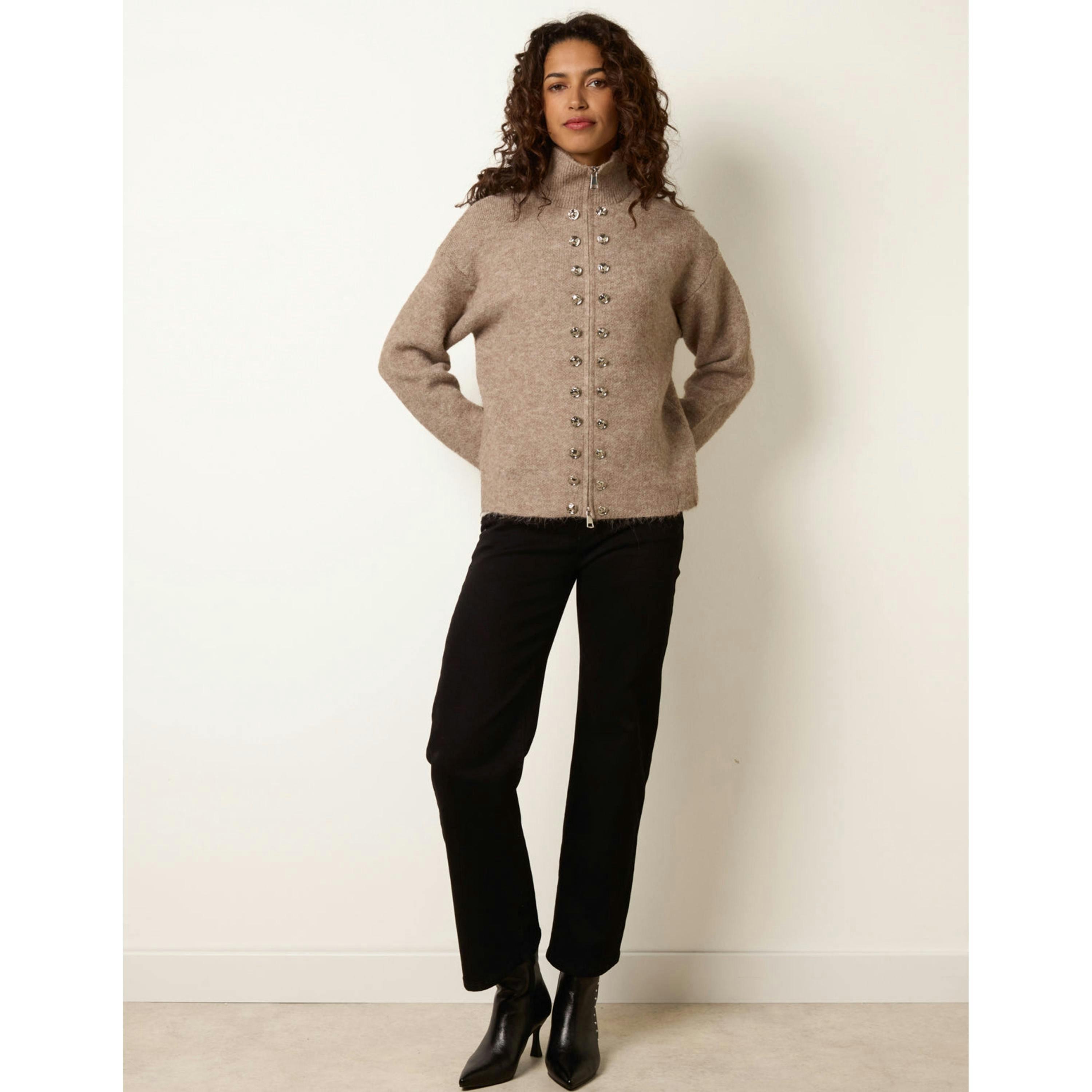 Blue Vanilla Cardigan With Full Front Button Details  in Beige , view 4 of 4