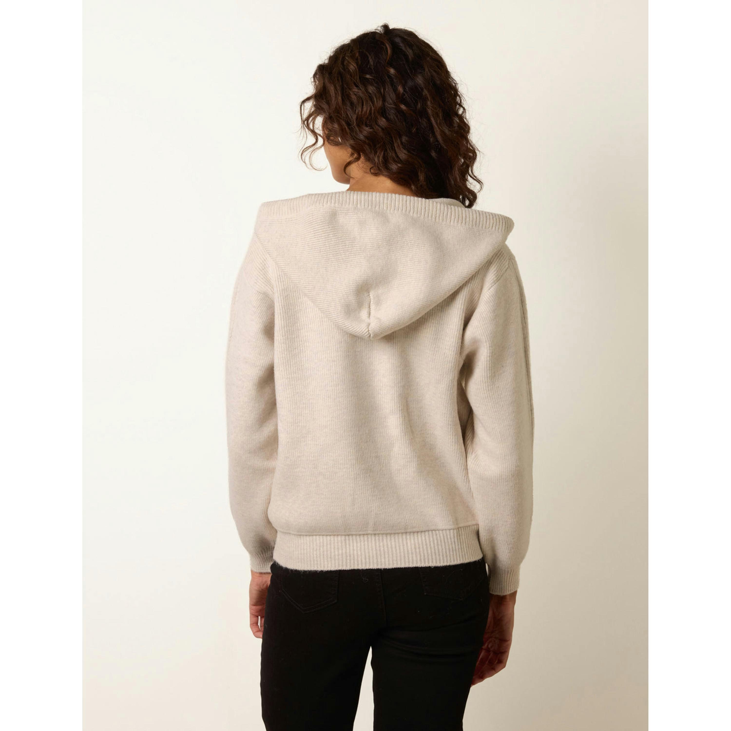 Blue Vanilla Knitted Zip Through Hoodie  in Beige , view 2 of 4