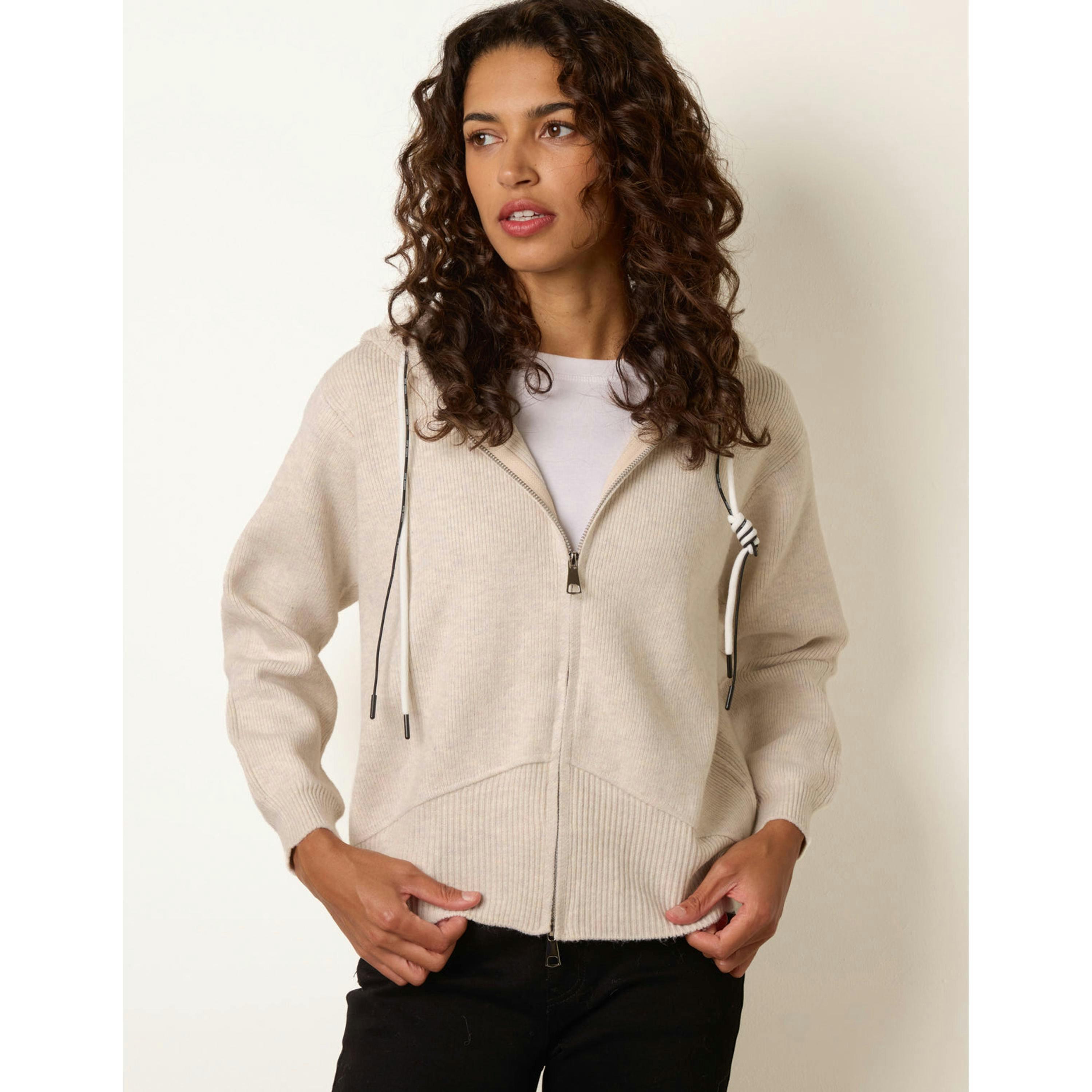Blue Vanilla Knitted Zip Through Hoodie  in Beige , view 3 of 4