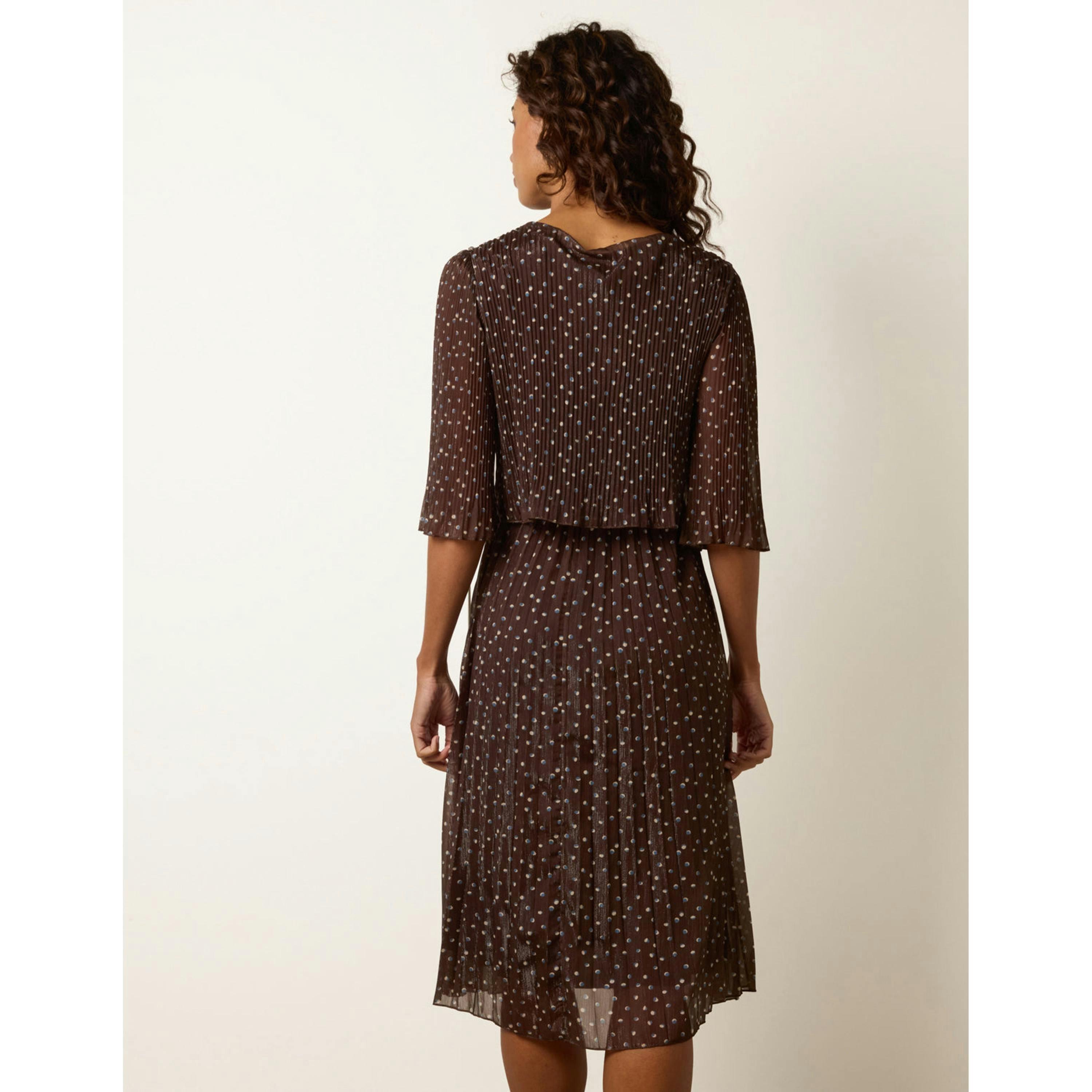 Blue Vanilla Polka Dot Pleated 2 In 1 Dress  in Brown , view 2 of 4