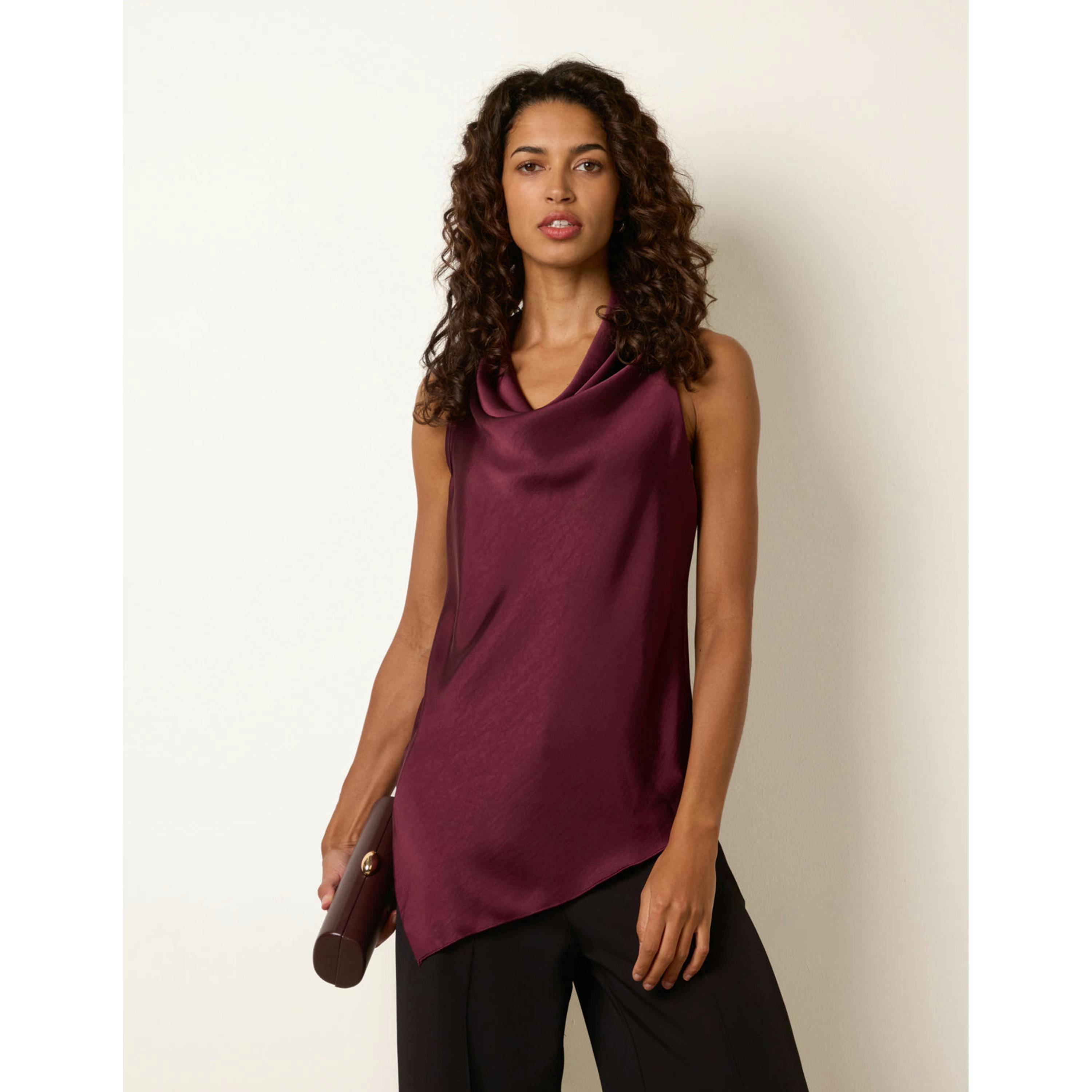 Blue Vanilla Sleeveless Draped Cowl Neck Top  in Wine , view 2 of 4