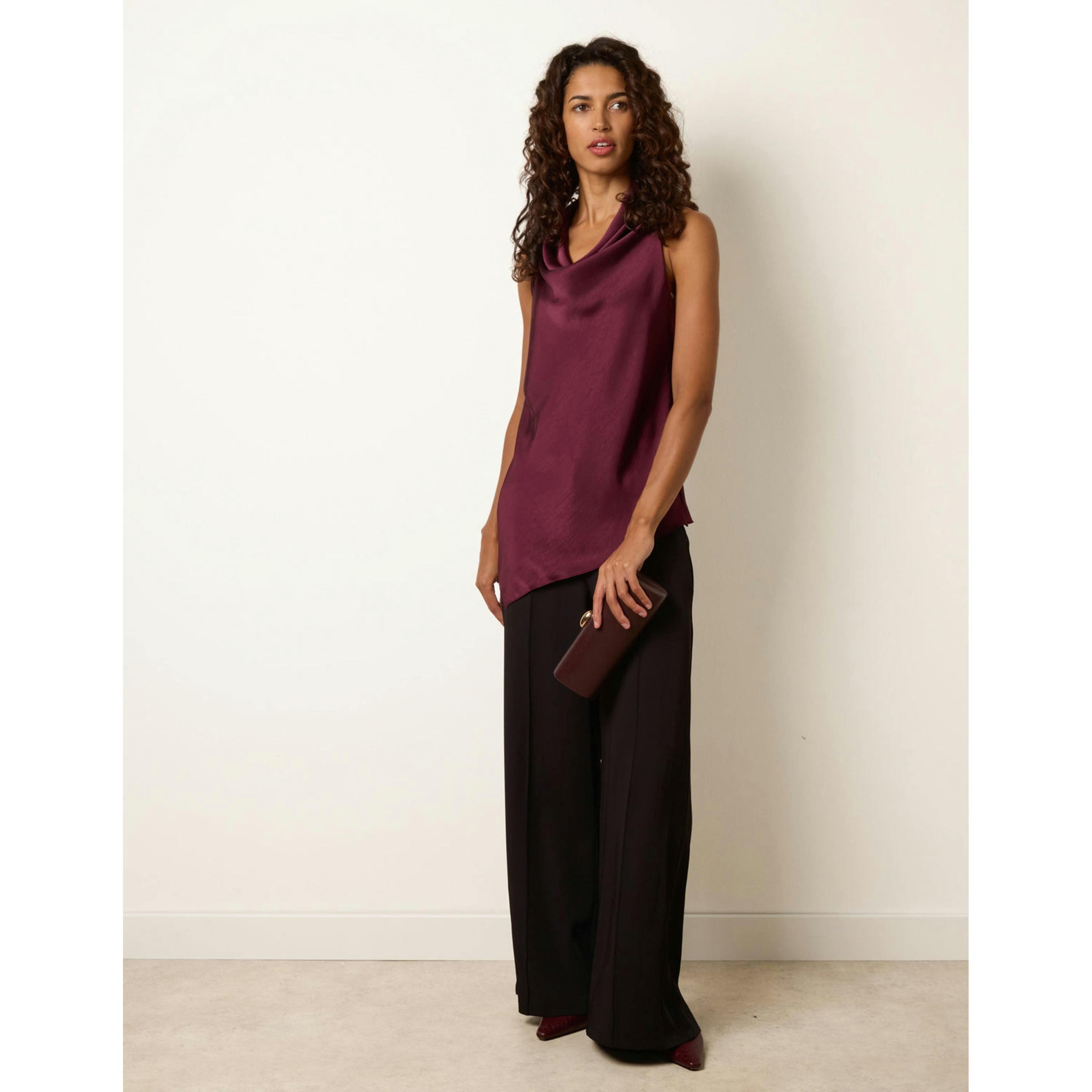 Blue Vanilla Sleeveless Draped Cowl Neck Top  in Wine , view 3 of 4