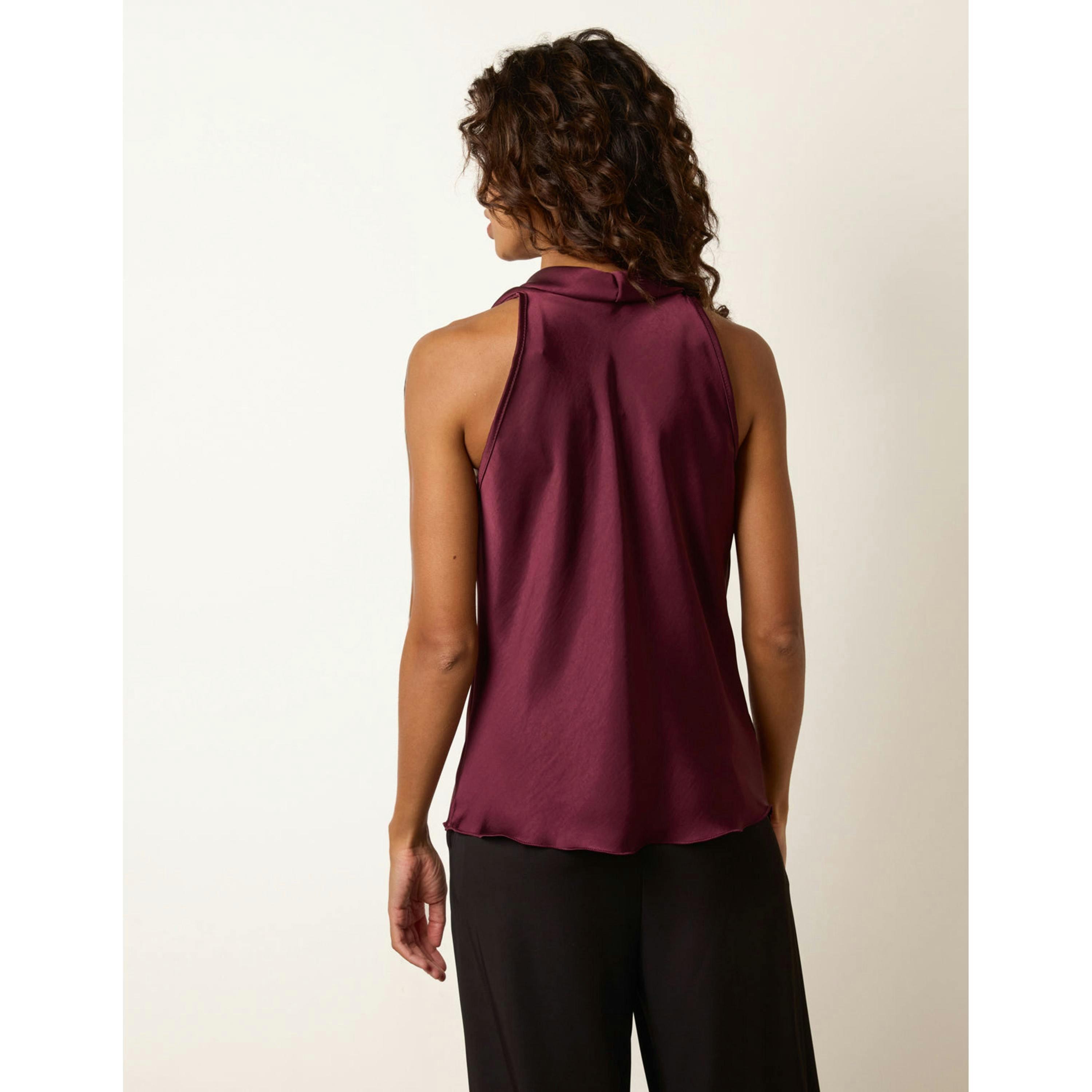 Blue Vanilla Sleeveless Draped Cowl Neck Top  in Wine , view 4 of 4