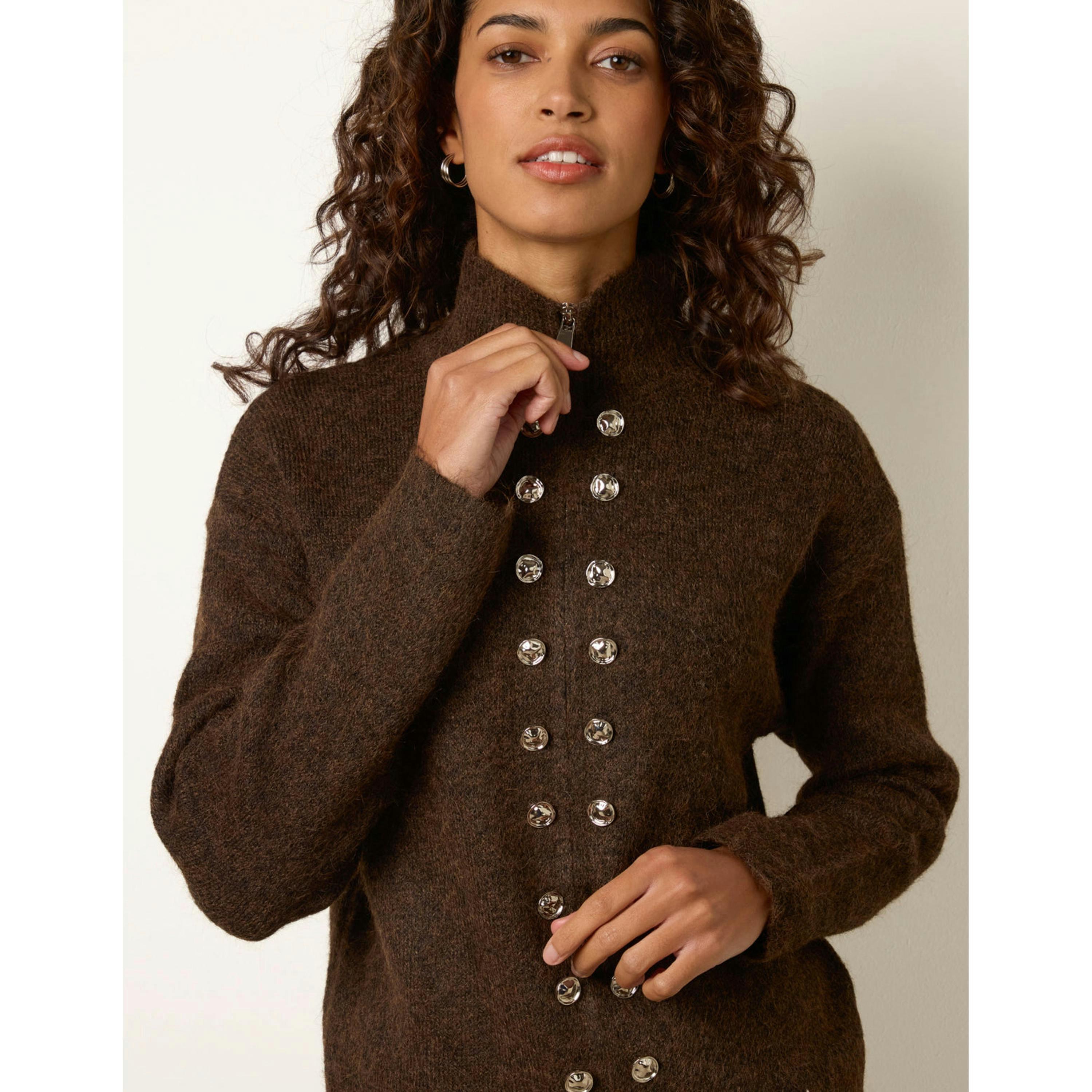 Blue Vanilla Cardigan With Full Front Button Details  in Brown , view 3 of 4