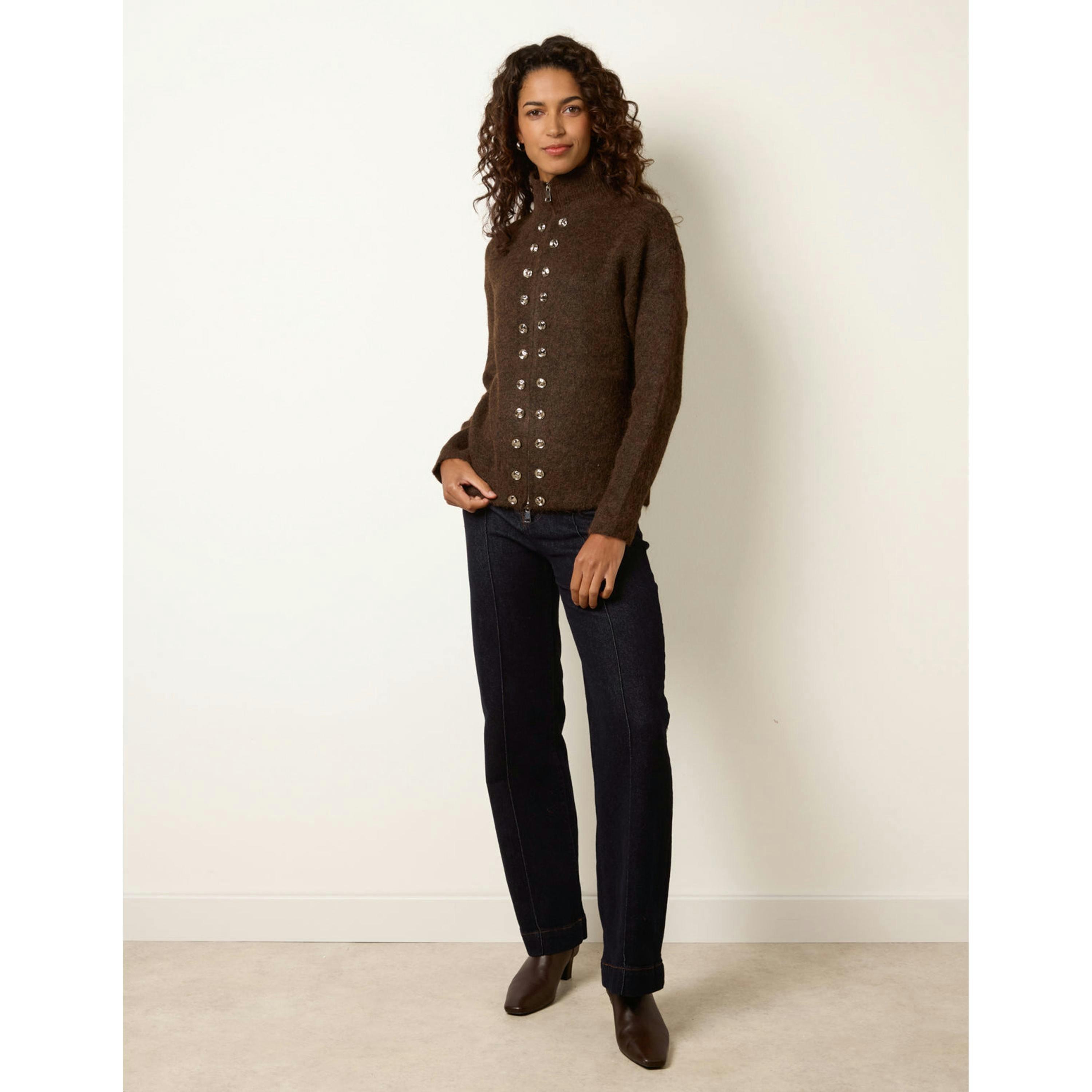 Blue Vanilla Cardigan With Full Front Button Details  in Brown , view 4 of 4