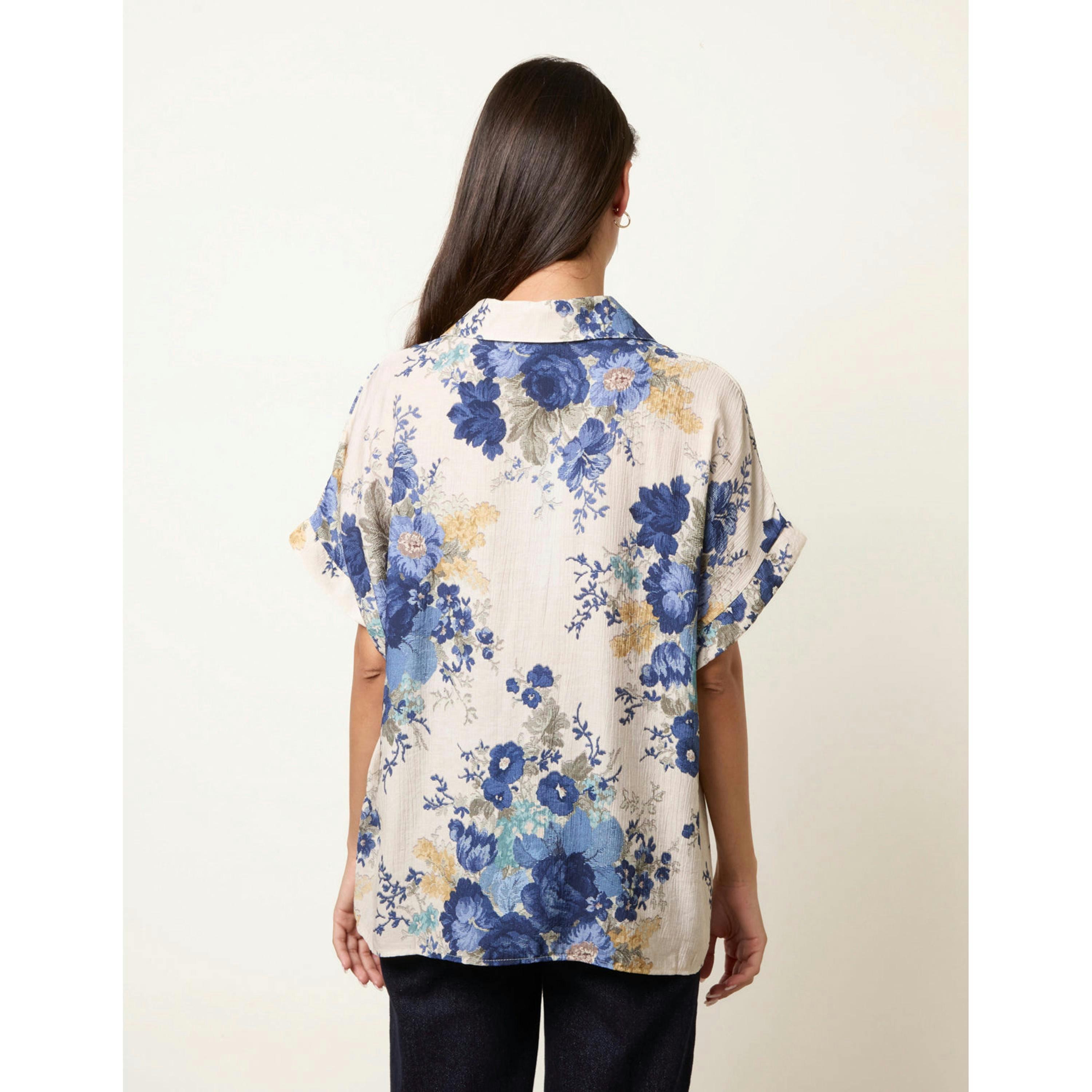 Blue Vanilla Floral Button Front Shirt  in Navy , view 2 of 4