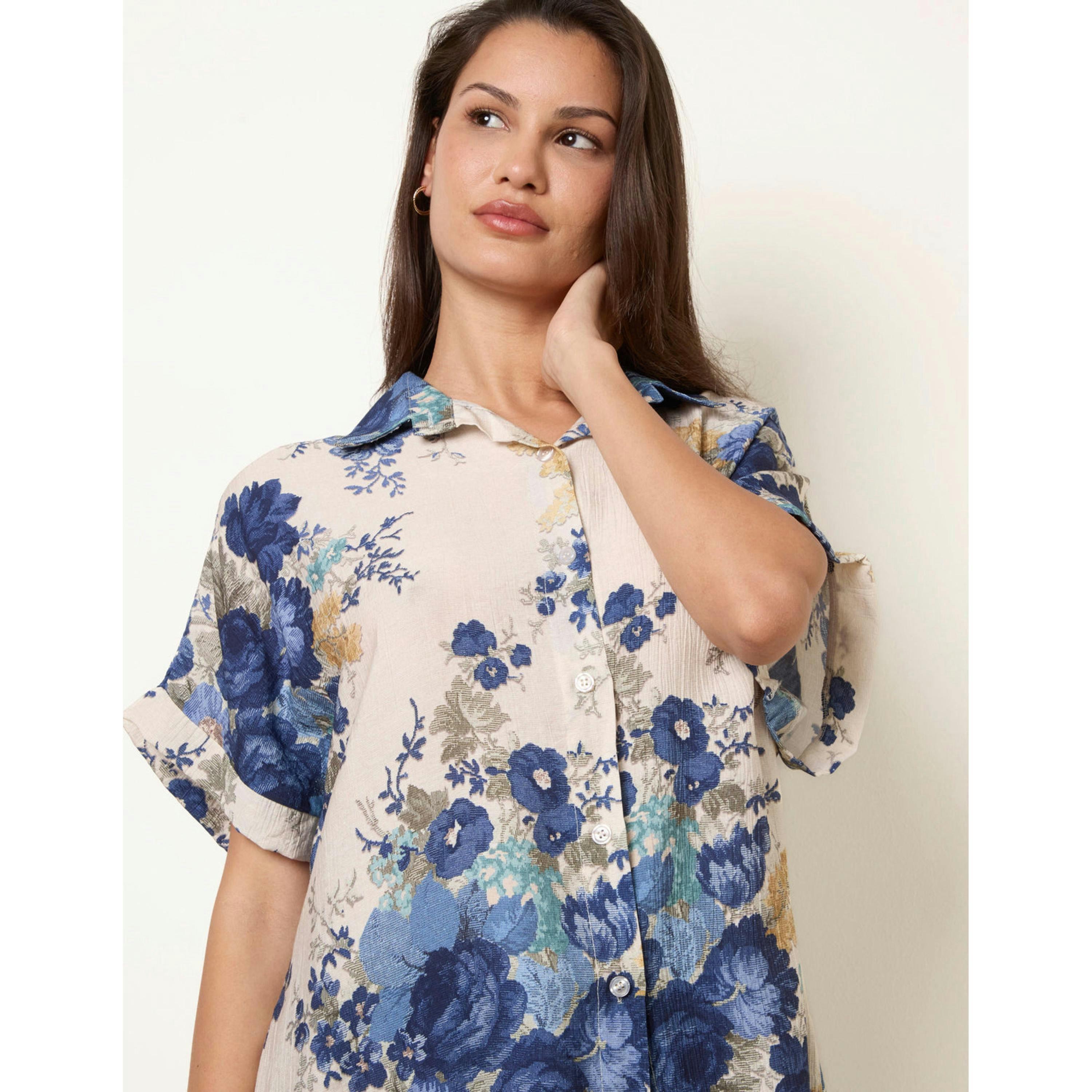 Blue Vanilla Floral Button Front Shirt  in Navy , view 3 of 4