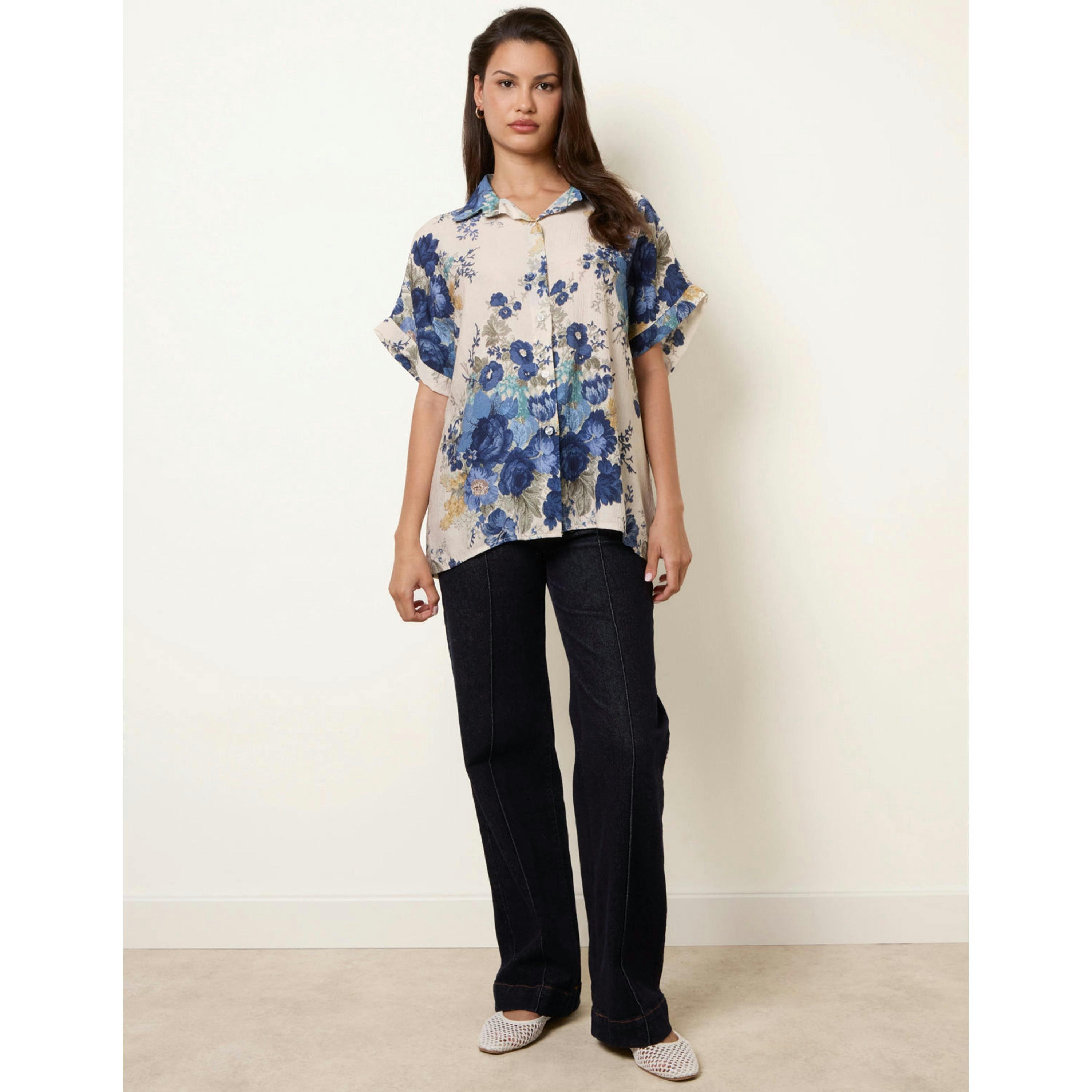 Blue Vanilla Floral Button Front Shirt  in Navy , view 4 of 4
