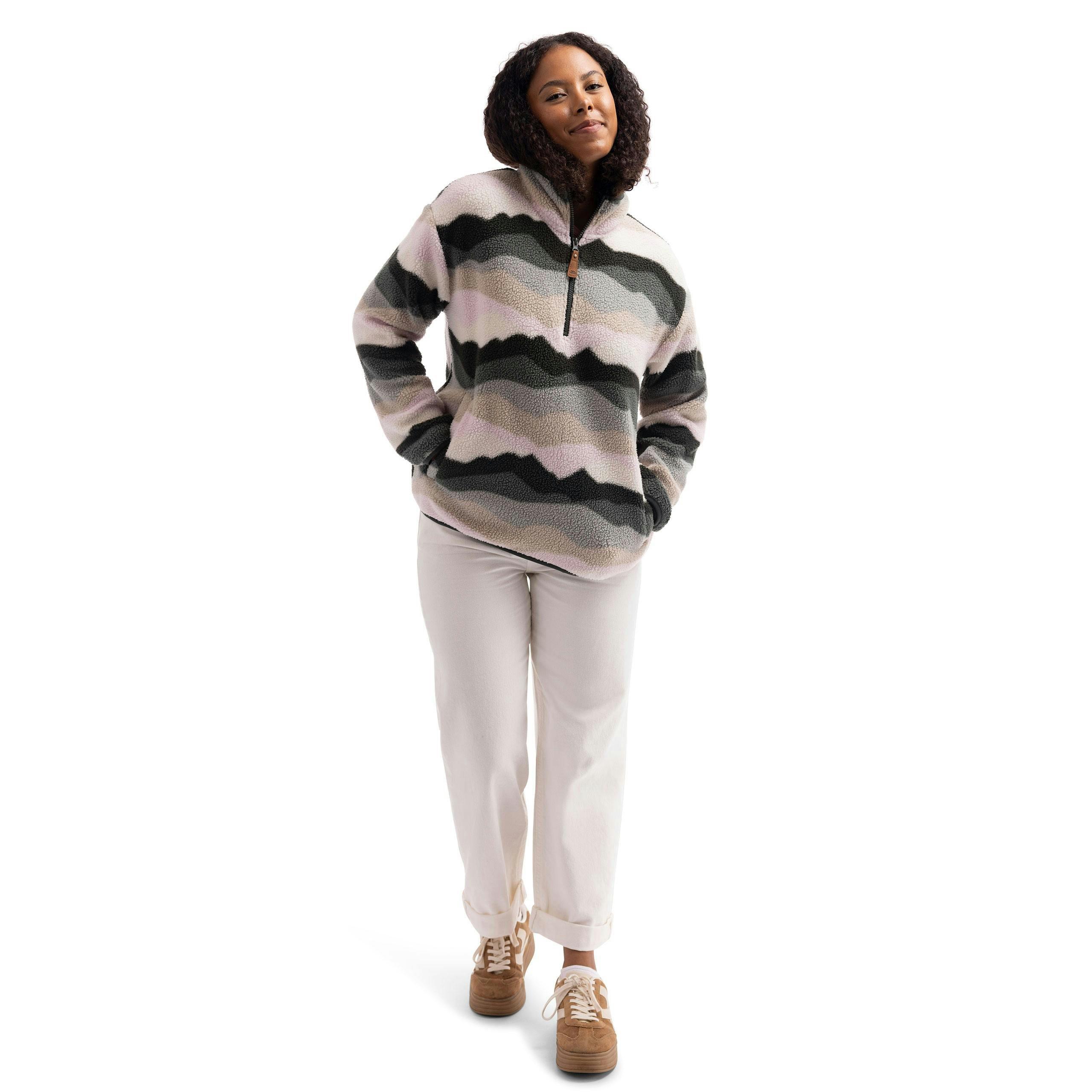 Womens 1/2 Zip Sherpa Fleece Ovie in Sage Mountain Print , view 3 of 6