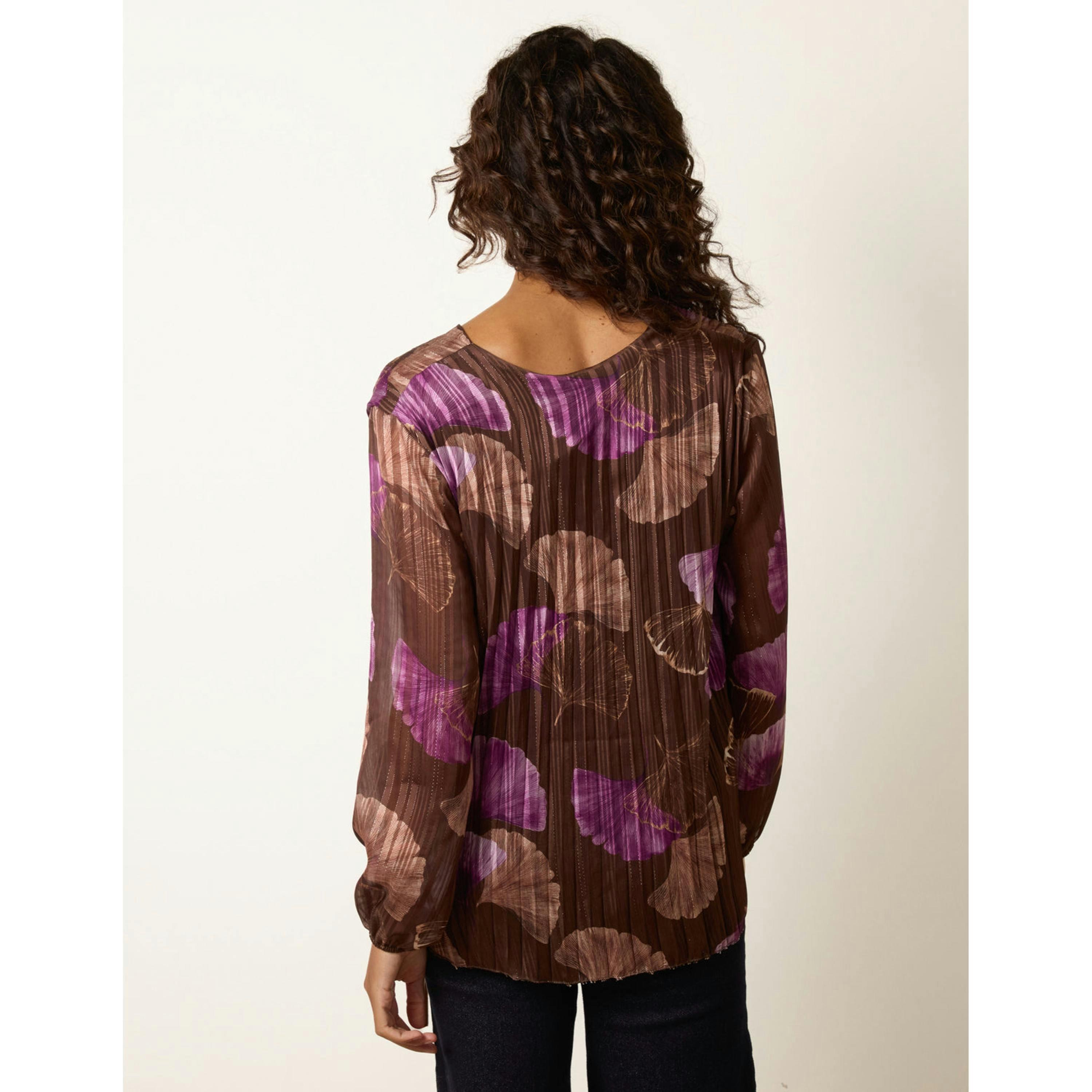 Blue Vanilla Metallic V Neck Pleated Blouse  in Brown , view 2 of 4