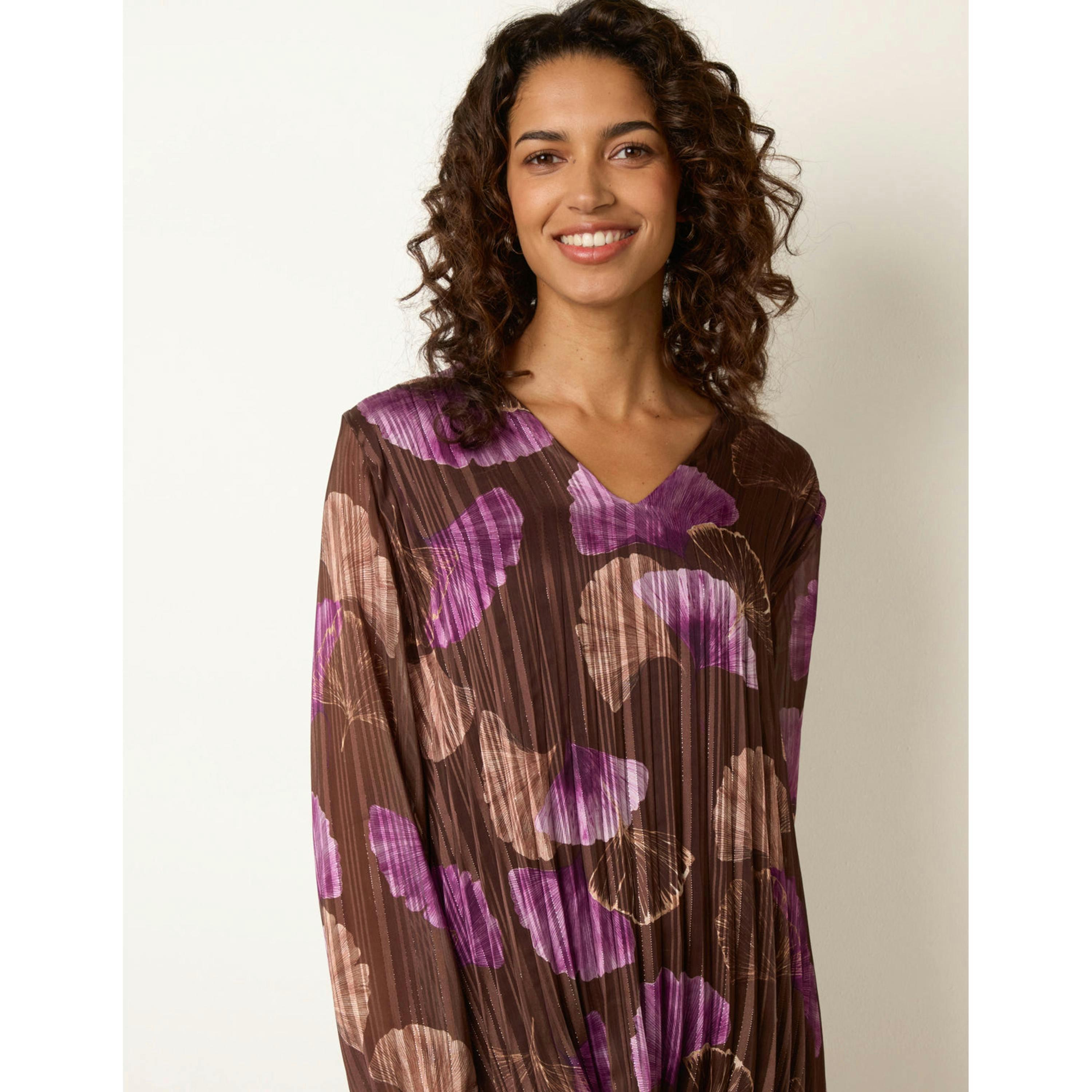 Blue Vanilla Metallic V Neck Pleated Blouse  in Brown , view 3 of 4